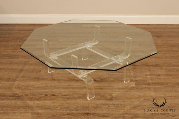 Mid Century Modern Lucite Base Glass Top Coffee Table