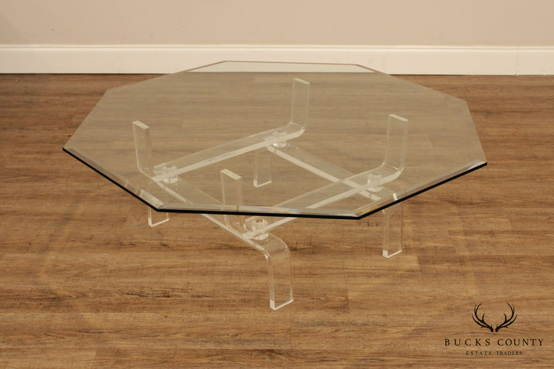 Mid Century Modern Lucite Base Glass Top Coffee Table