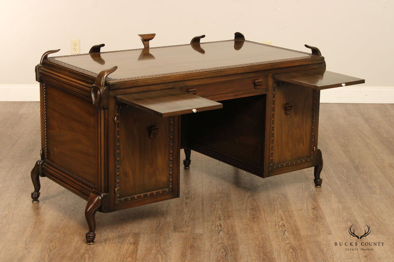 1930' Unusual Custom Sculpted Wood Executive Writing Desk