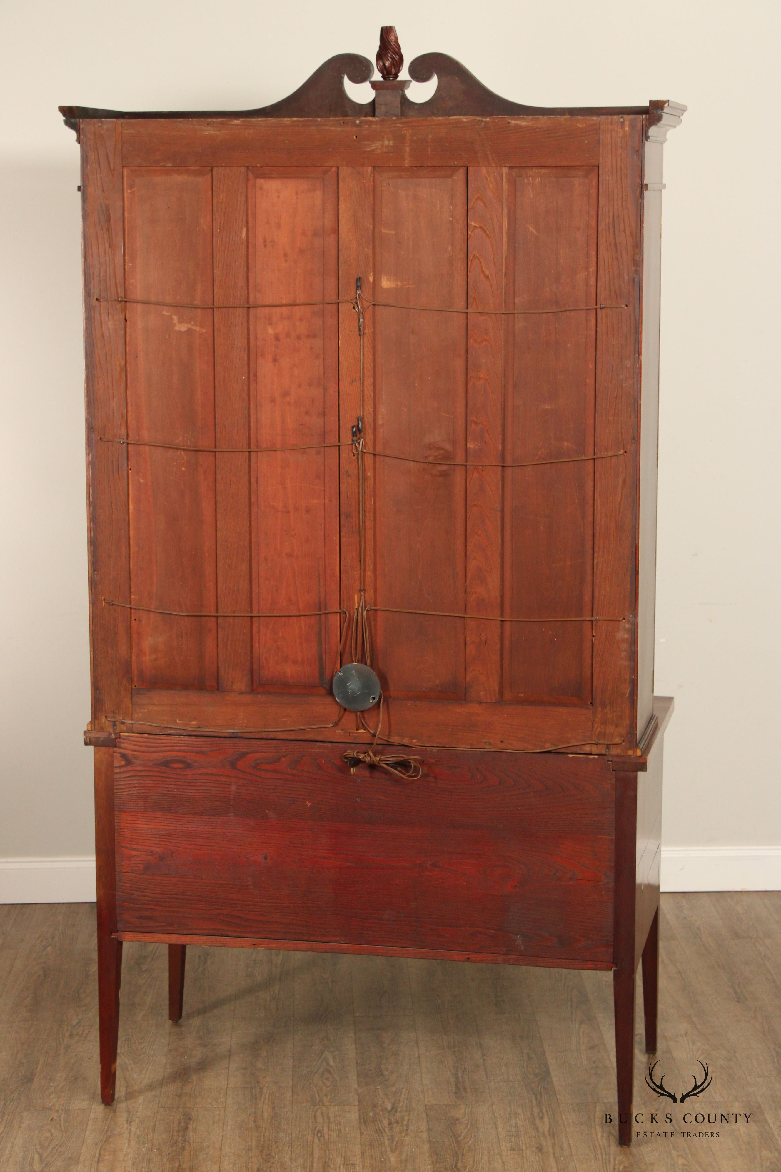 Antique Hepplewhite Style Mahogany Glass Door Bookcase China Cabinet