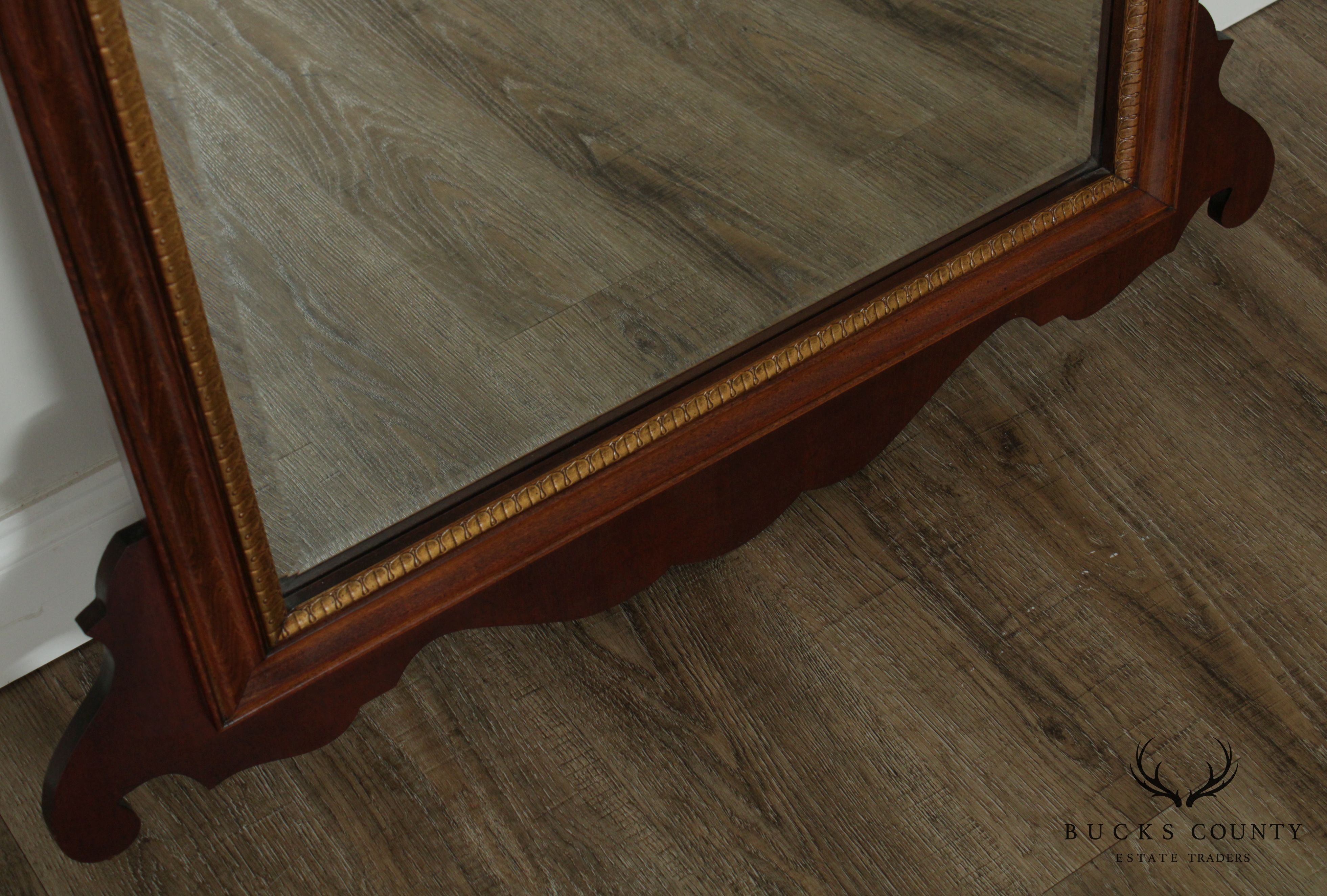 Chippendale Style Walnut Frame Beveled Wall Mirror