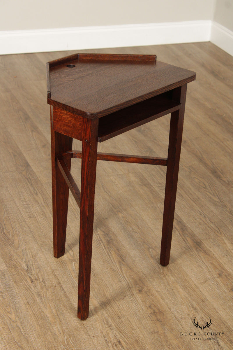 Antique Arts & Crafts Mission Oak Corner Telephone Table