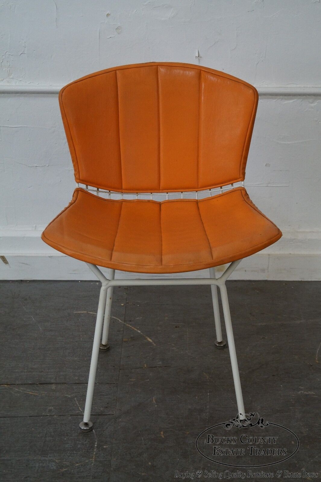 Knoll Vintage Bertoia White Wire Side Chair w/ Orange Cushion