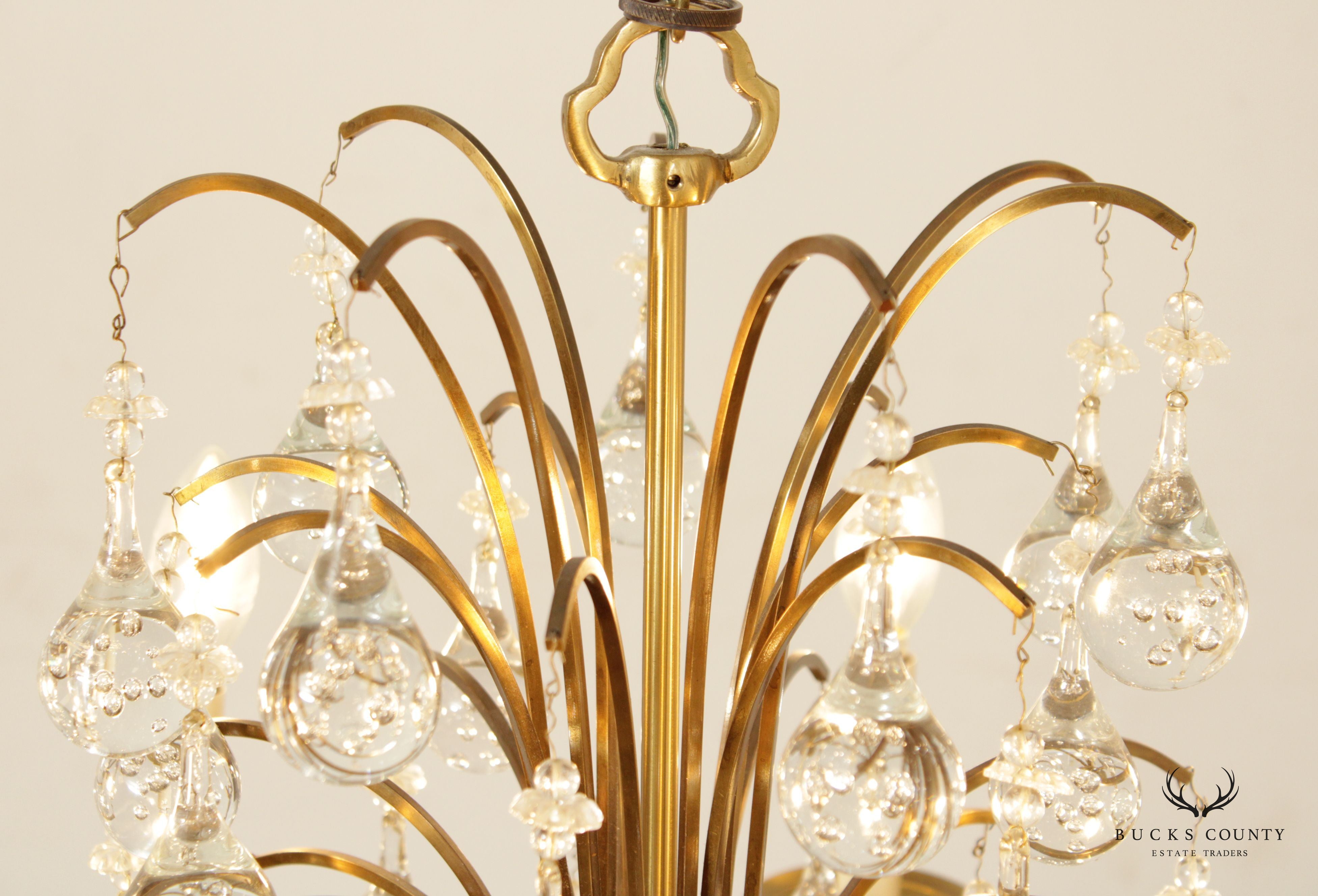 Hollywood Regency Brass and Crystal 7-Light Chandelier