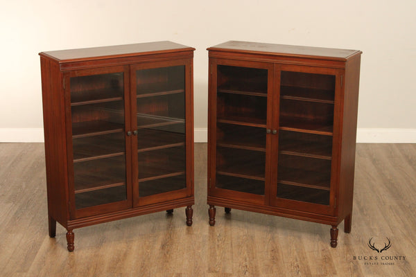 Vintage Pair of Mahogany Glass Door Bookcases