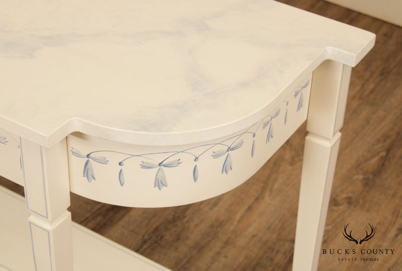 The Patterson Studio Pair Hand Painted Blue & White Console Tables
