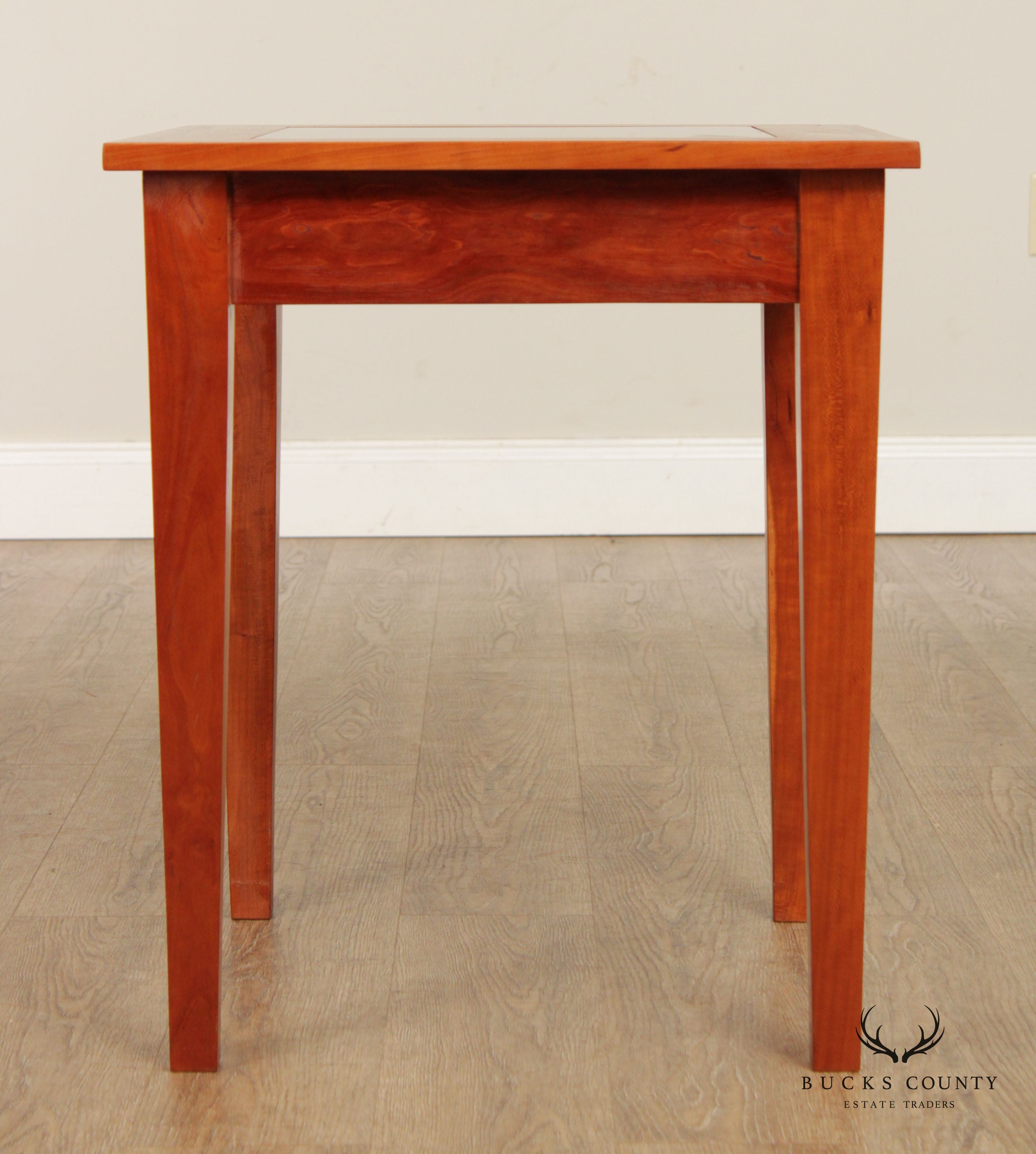 Studio Crafted Solid Cherry Square Glass Top Side Table