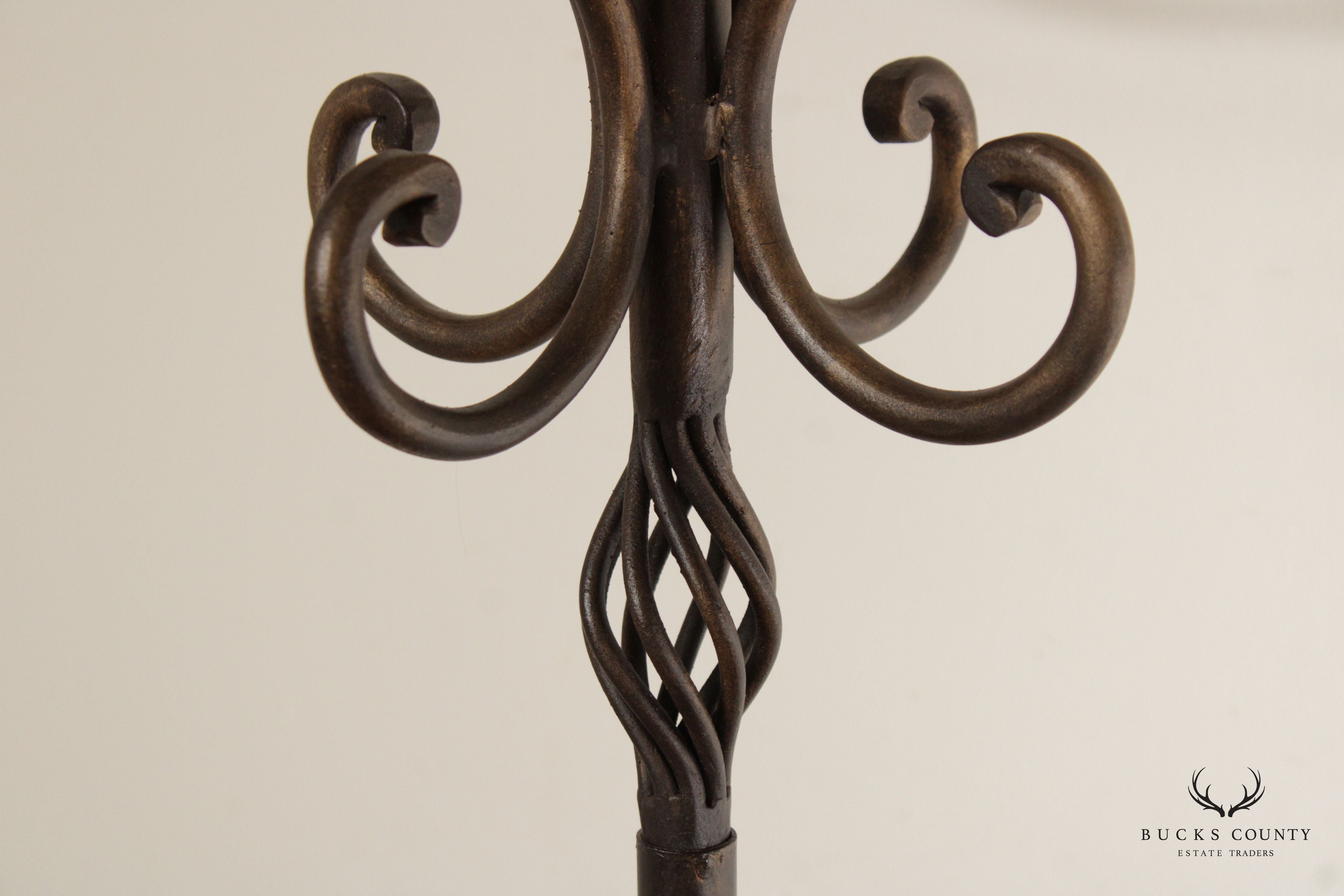 Wrought Iron Floor Candelabra With Glass Shades