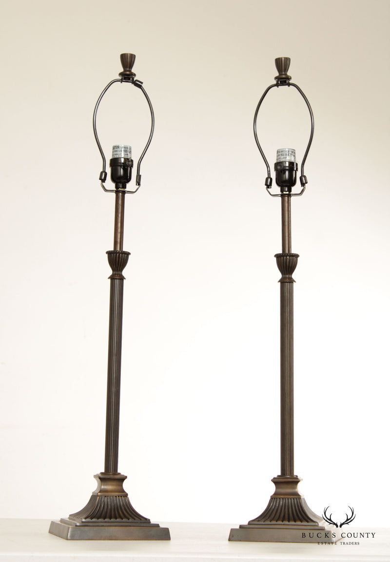 Traditional Style Pair of Bronzed Candlestick Table Lamps