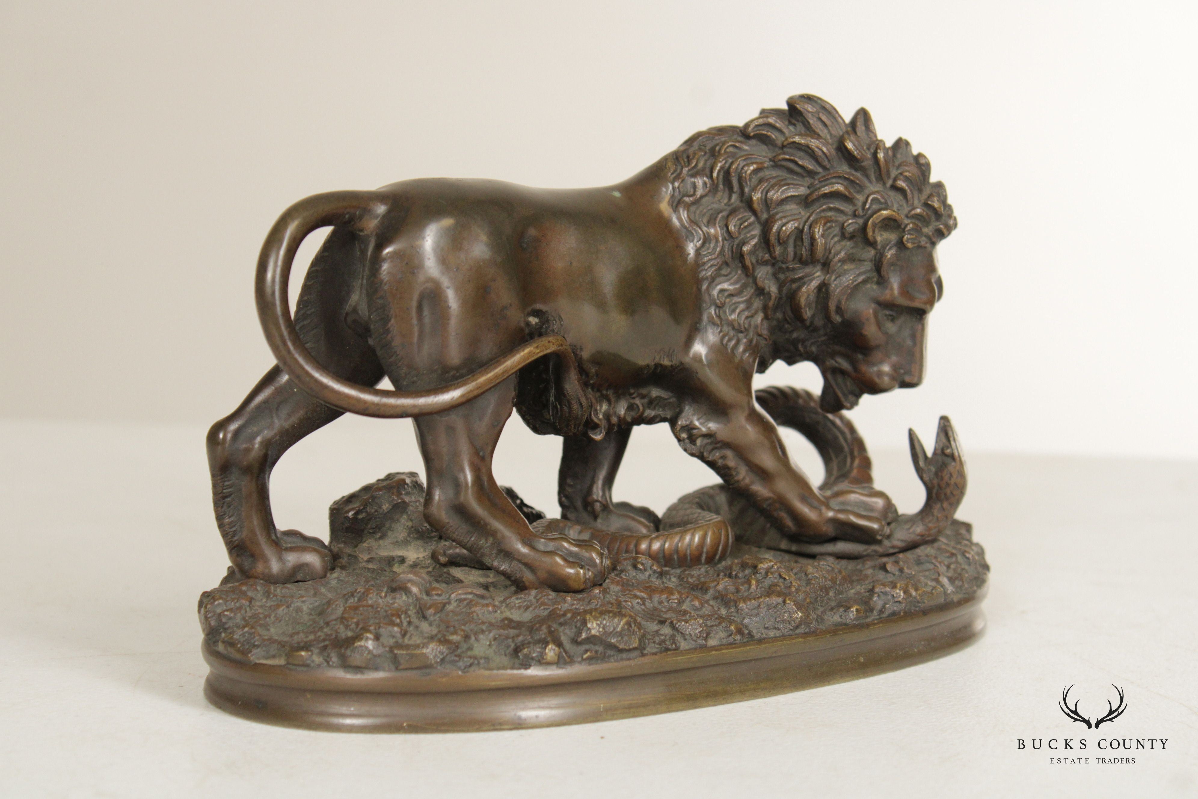 Lion and Serpent Bronze Sculpture, After Antoine-Louis Barye