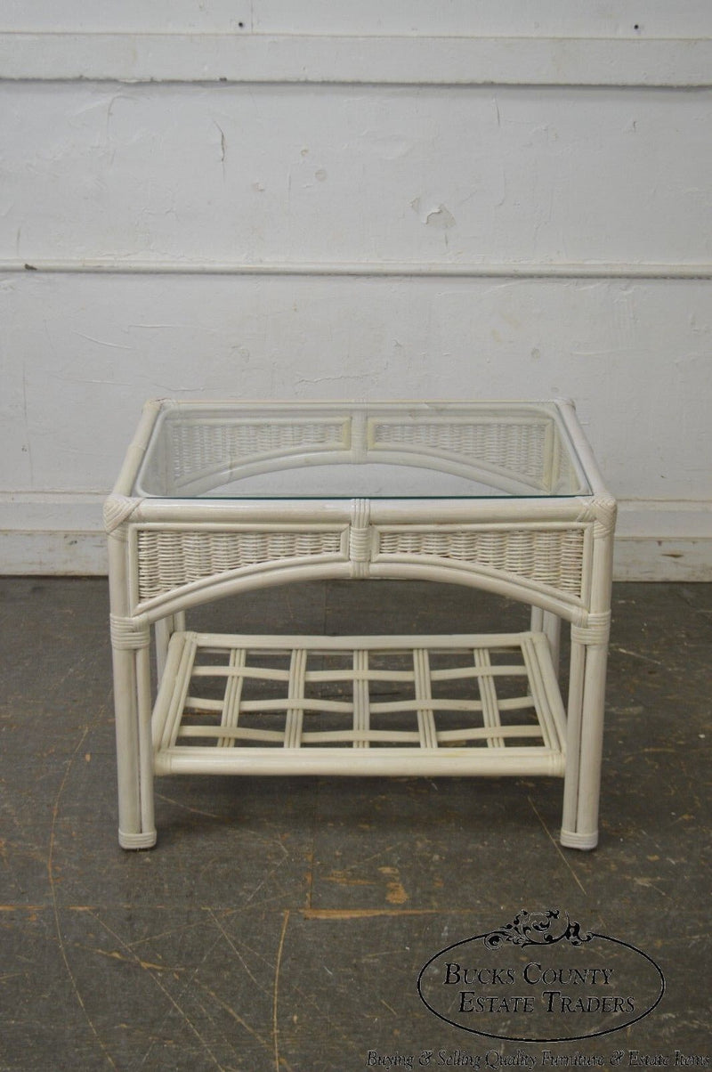 Link Taylor Pair of White Painted Glass Top Side Tables