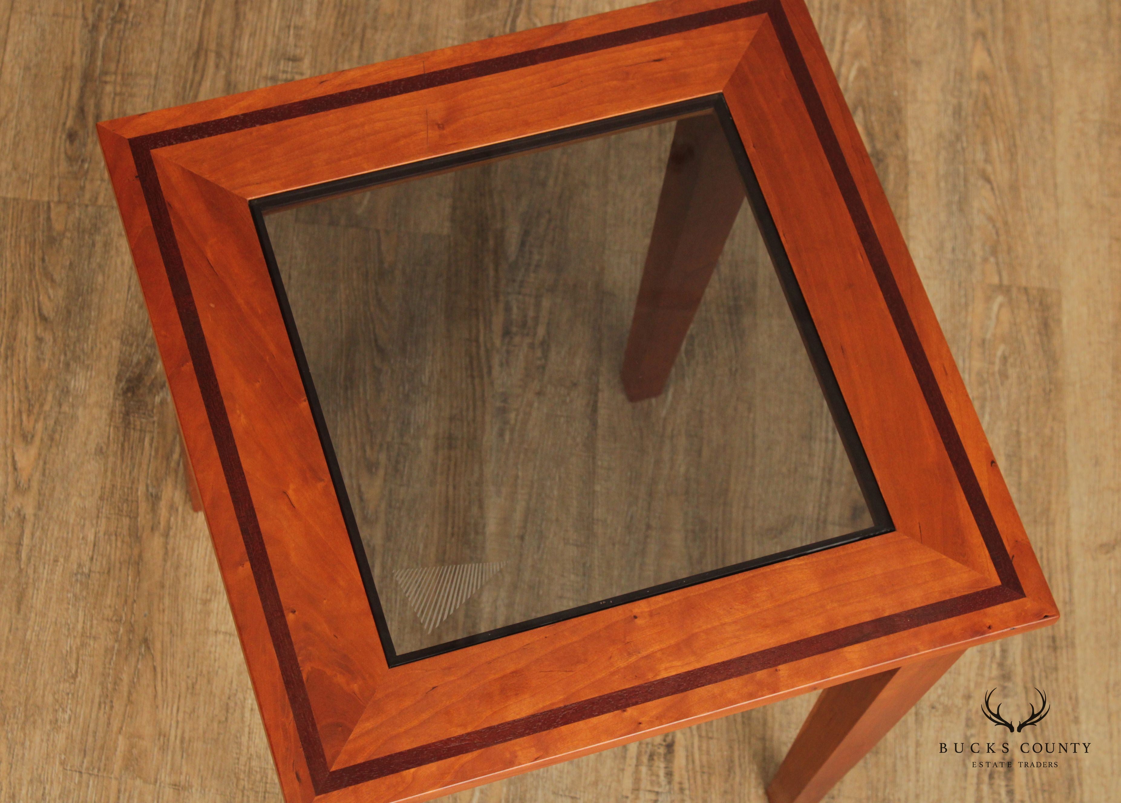 Studio Crafted Solid Cherry Square Glass Top Side Table