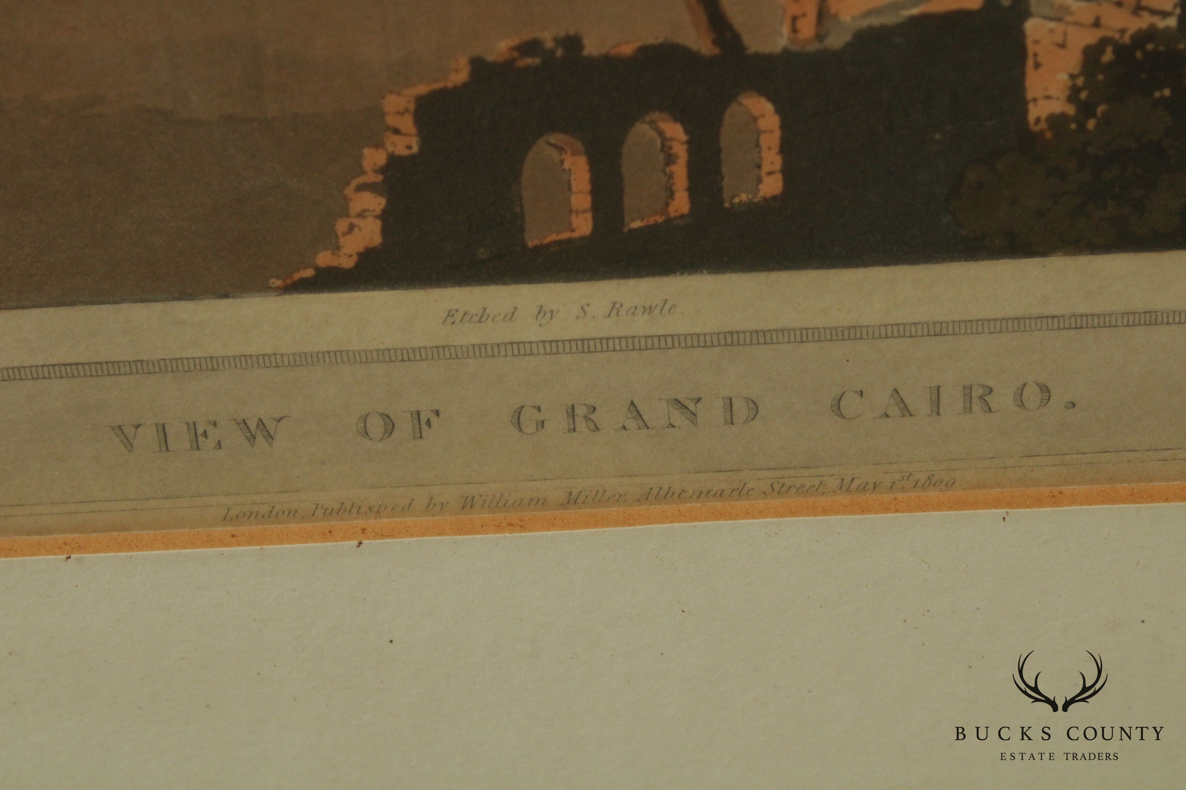 Henry Salt 'The Pyramids at Cairo', 'View of Grand Cairo' 2 Hand Colored Engravings