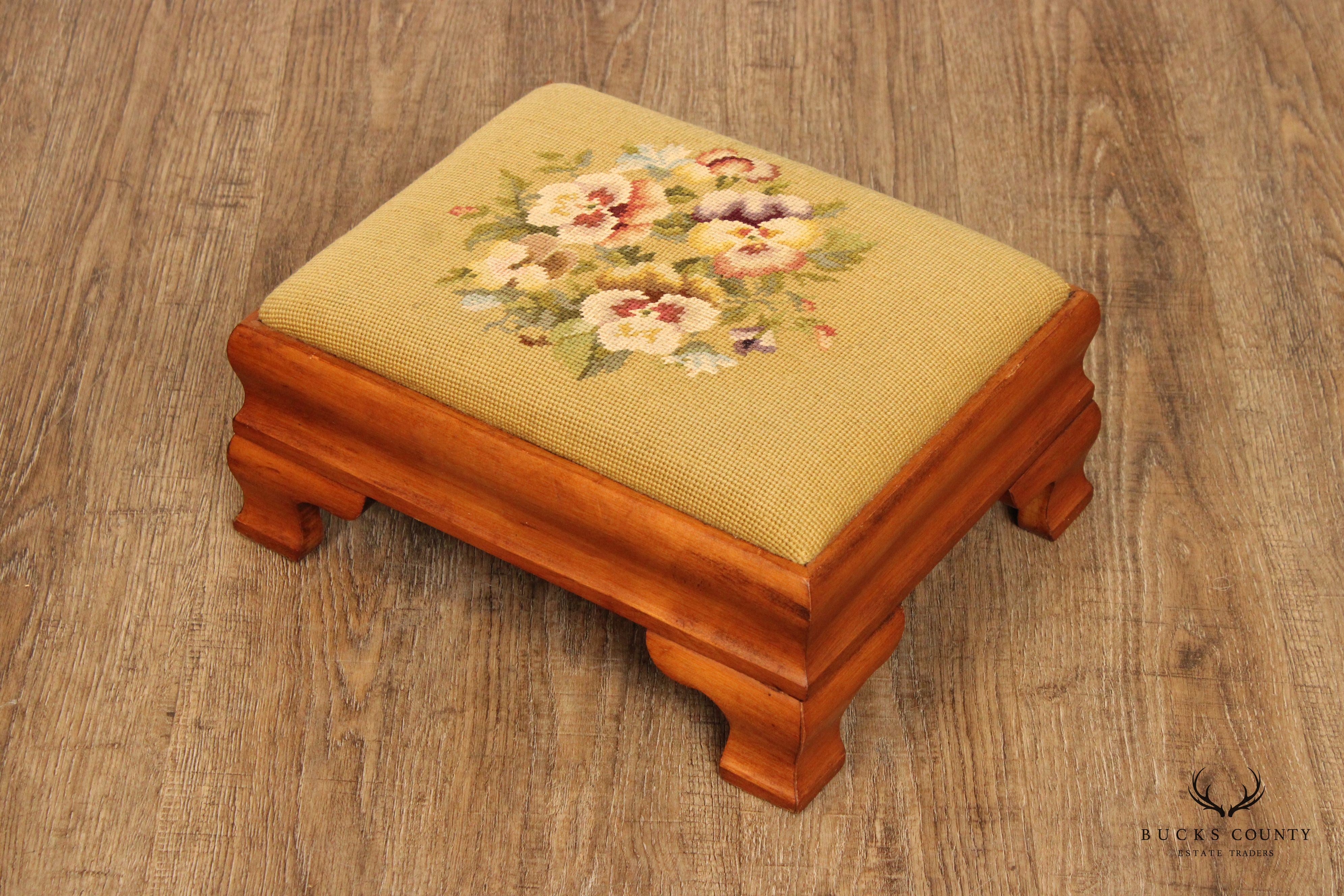 Empire Style Antique  Needlepoint Footstool