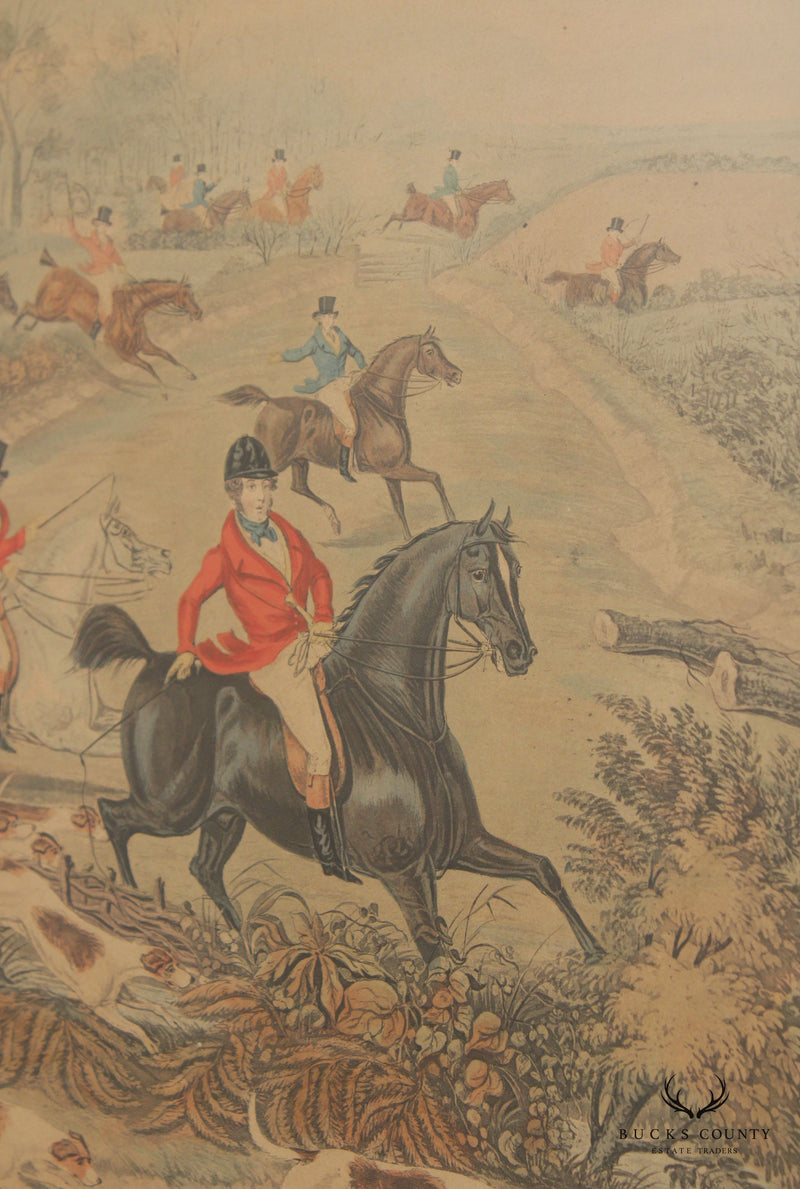 English Fox Hunt 'Breaking Cover' Hand-Colored Engraving, After Charles Hunt