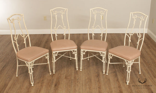 Hollywood Regency Metal Faux Bamboo Set 4 Dining Chairs