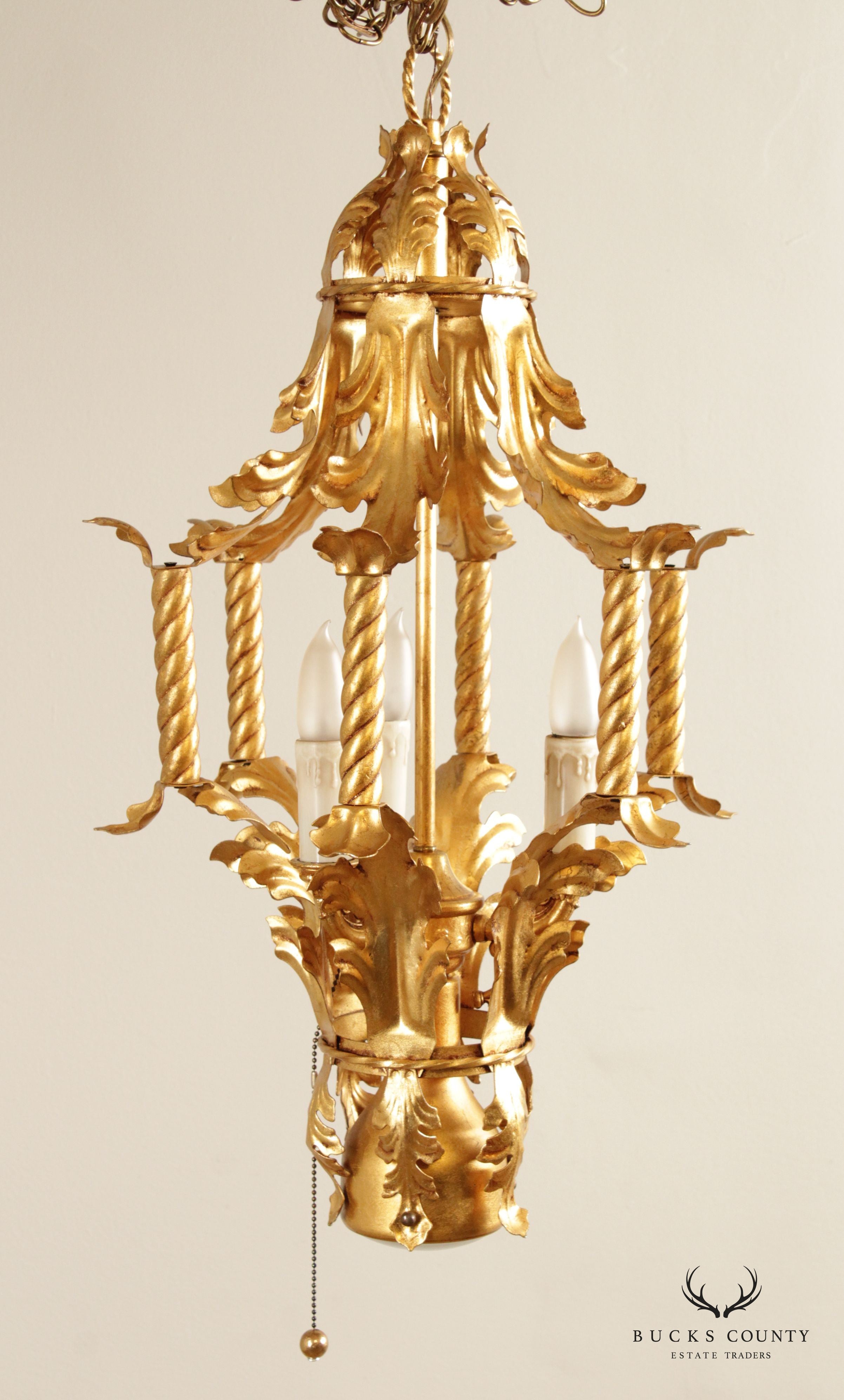 Italian Hollywood Regency Gilt Tole Lantern Chandelier