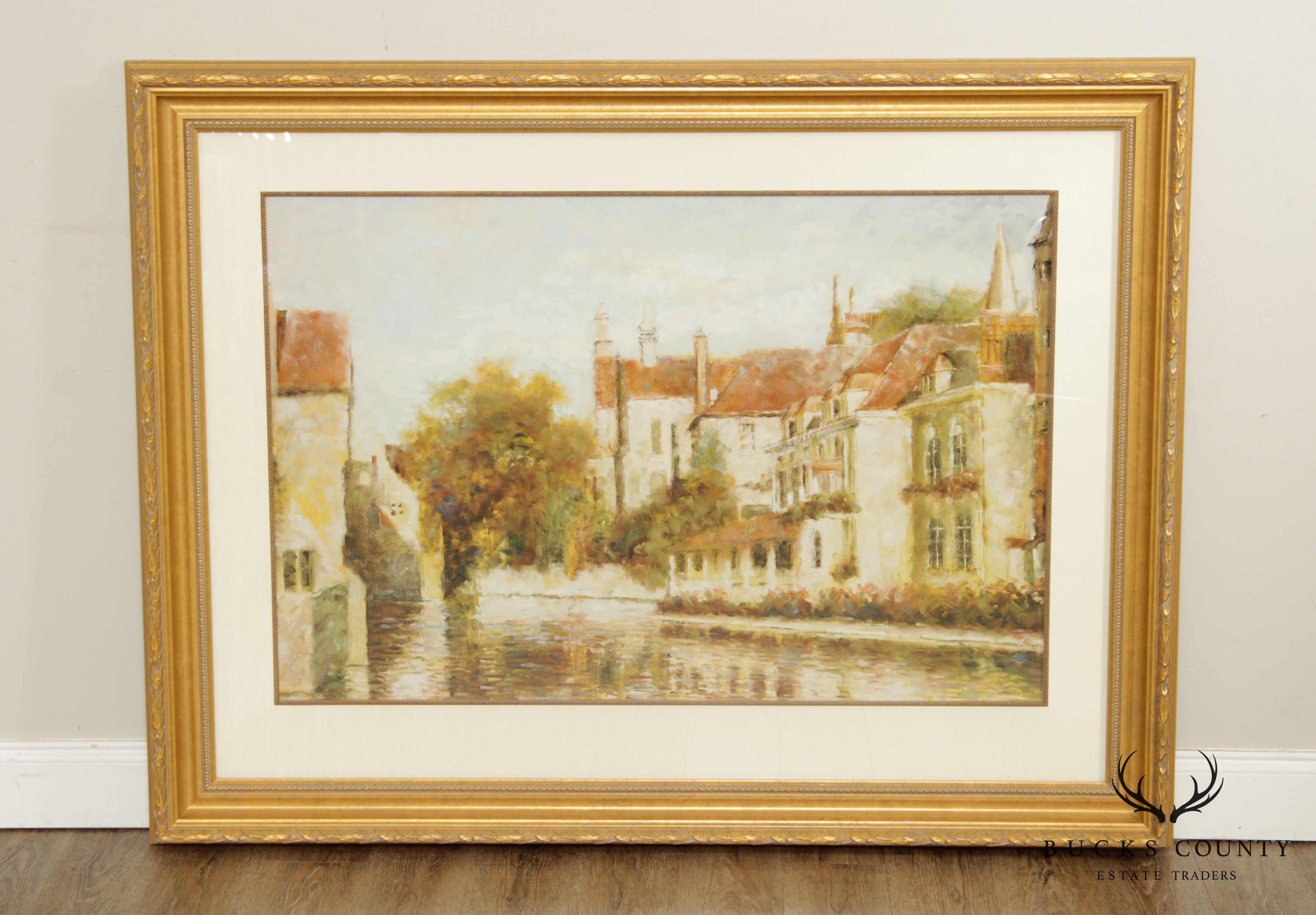 Michael Longo 'Across the Canal' Large Gilt Frame Impressionist Fine Art Print