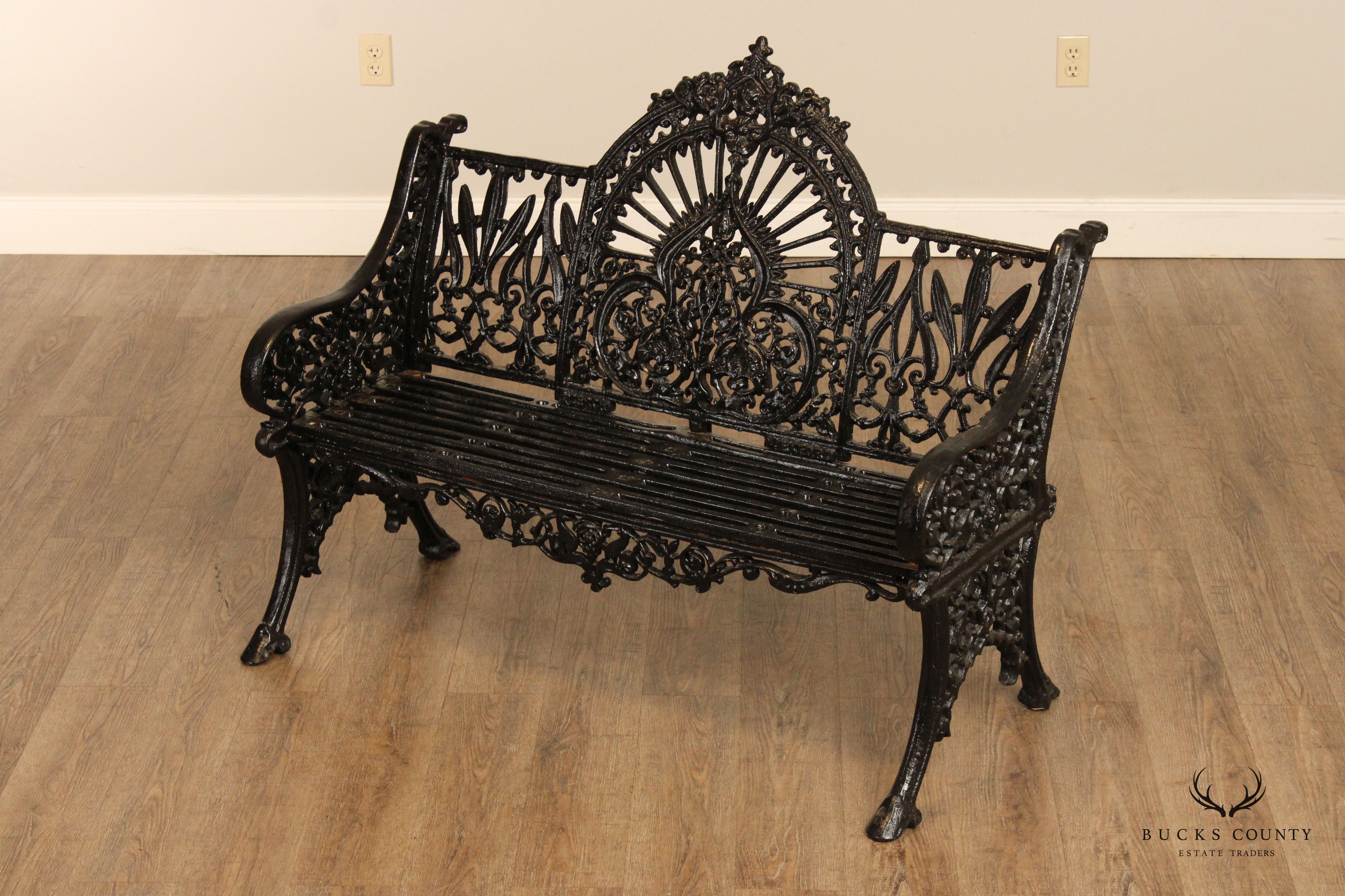 Victorian Style Quality Pair of Cast Iron Outdoor Garden Benches