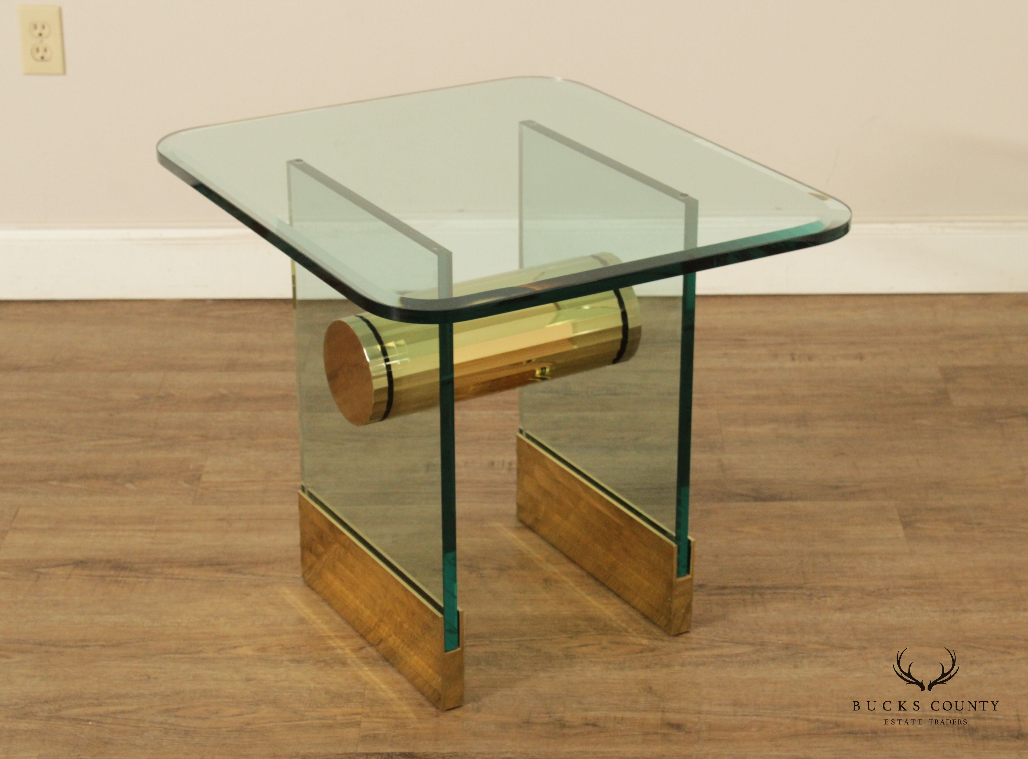 Postmodern Sculptural Brass and Glass Side Table