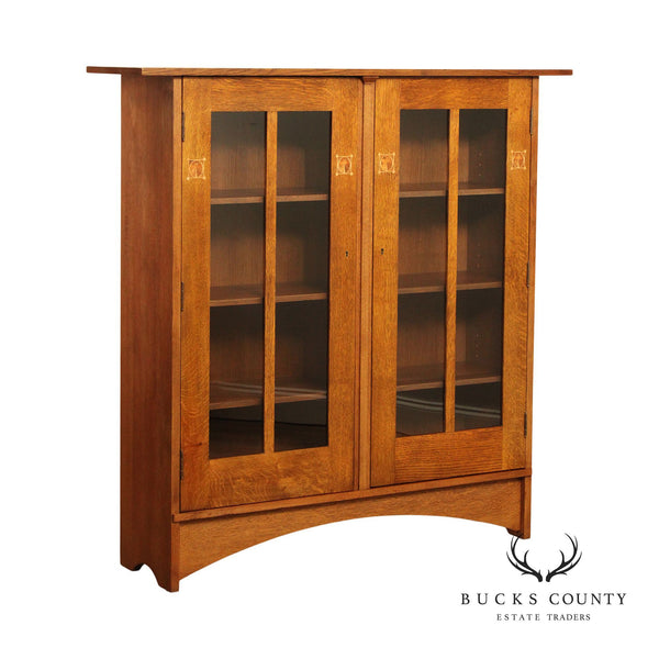 Stickley Mission Collection Harvey Ellis Oak Bookcase with Inlay