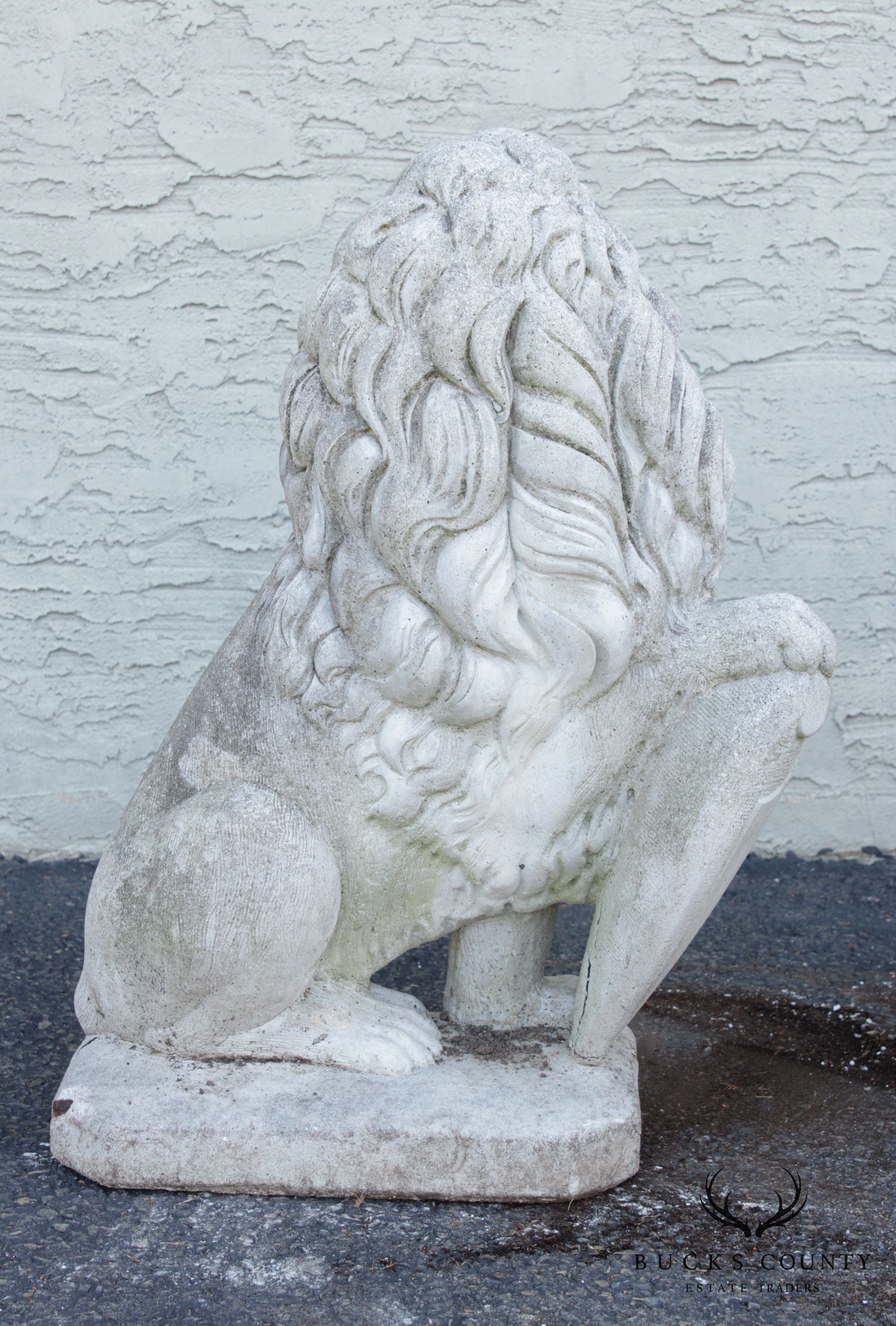 Vintage Pair Cast Stone Garden Lion Statues