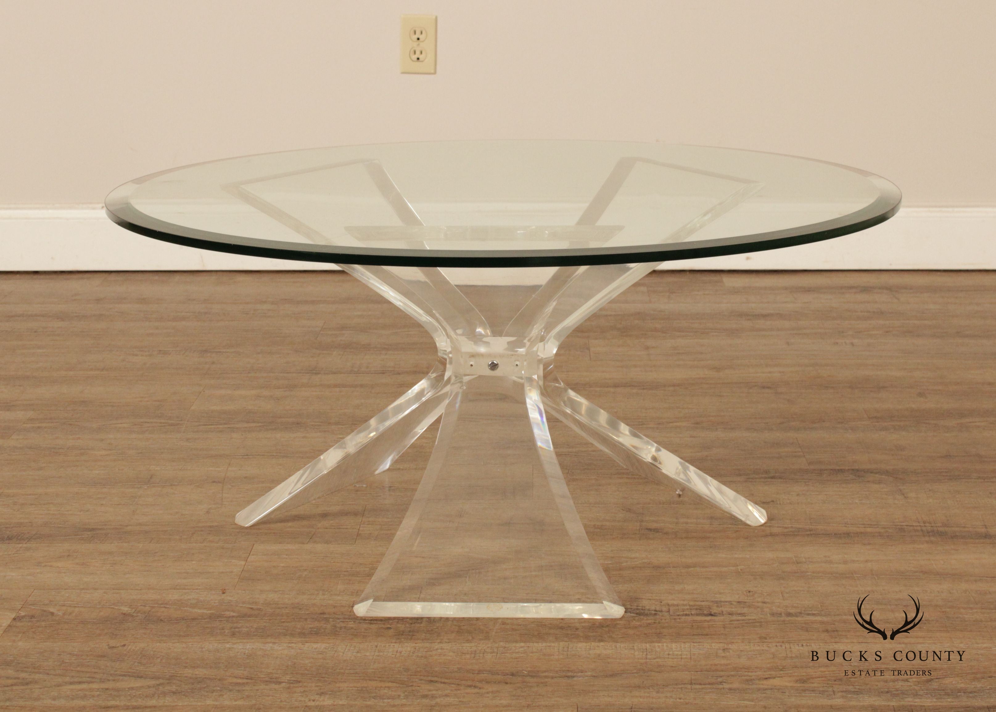 Post Modern Round Glass Top Acrylic Base Butterfly Coffee Table