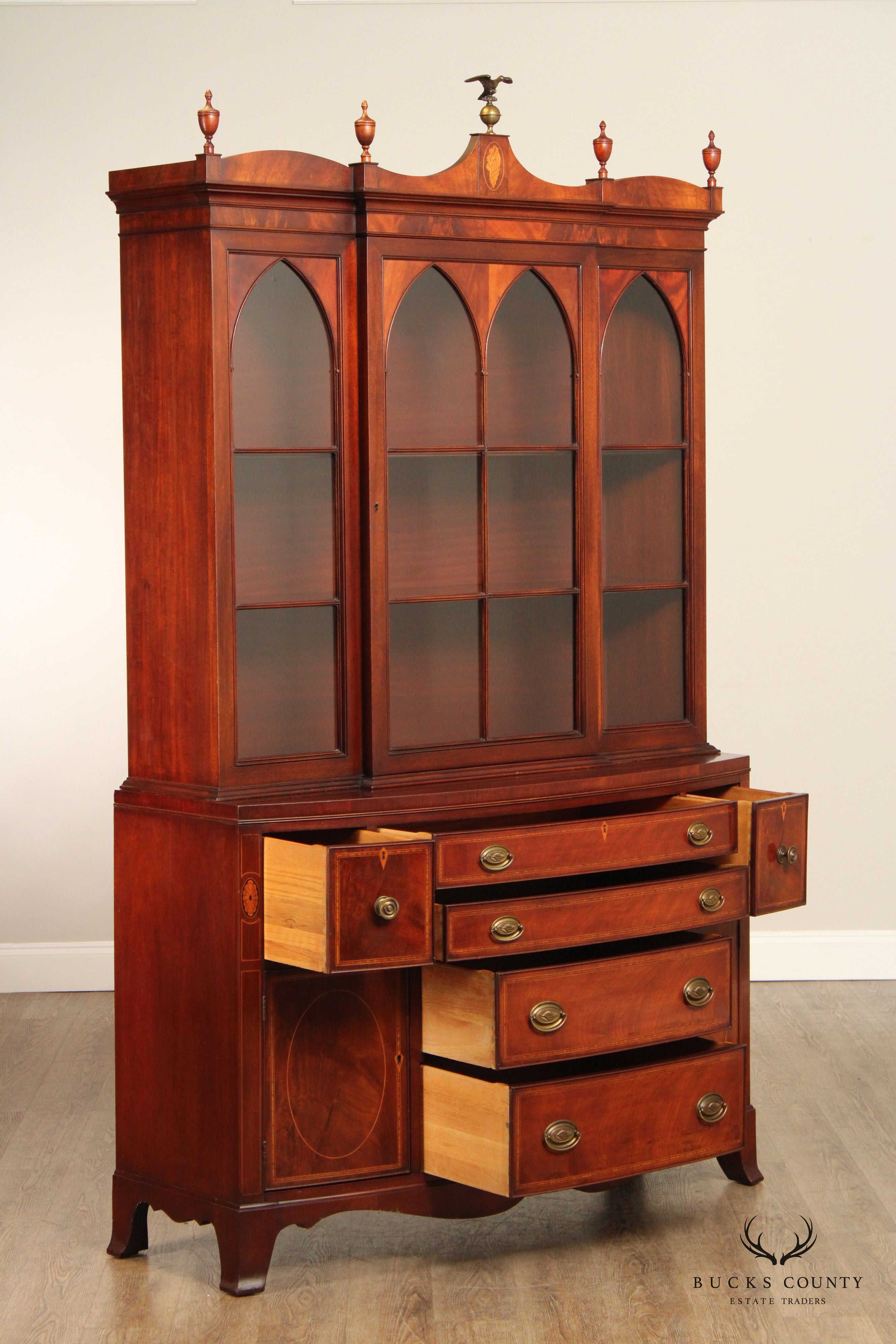 Federal Style Inlaid Mahogany China Cabinet Bookcase