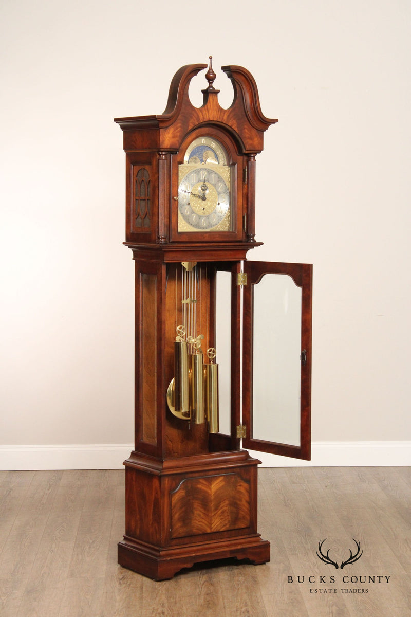 Sligh Chippendale Style Flame Mahogany Grandfather Clock