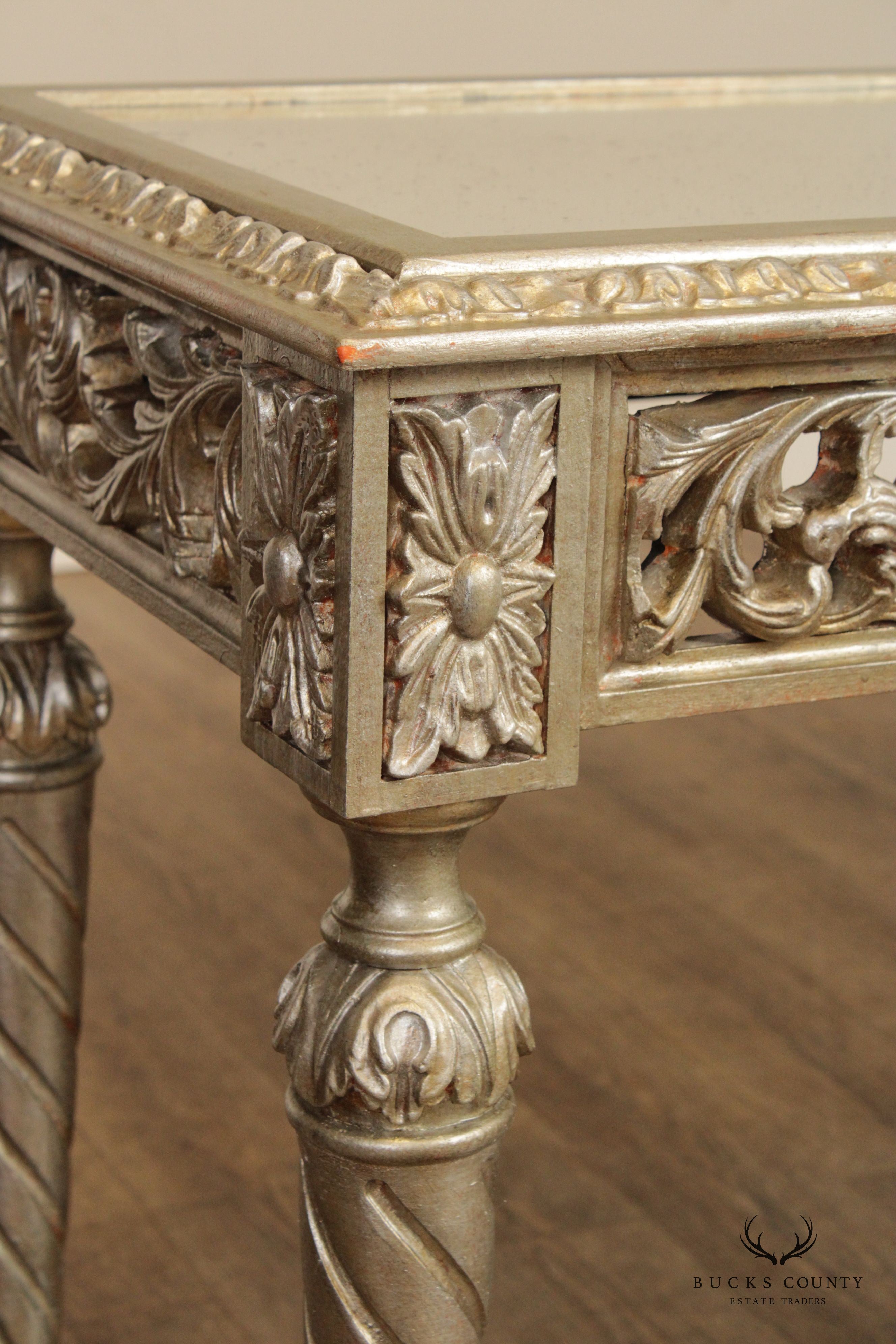 French Louis XVI Style Silvered Mirror Top Console Table