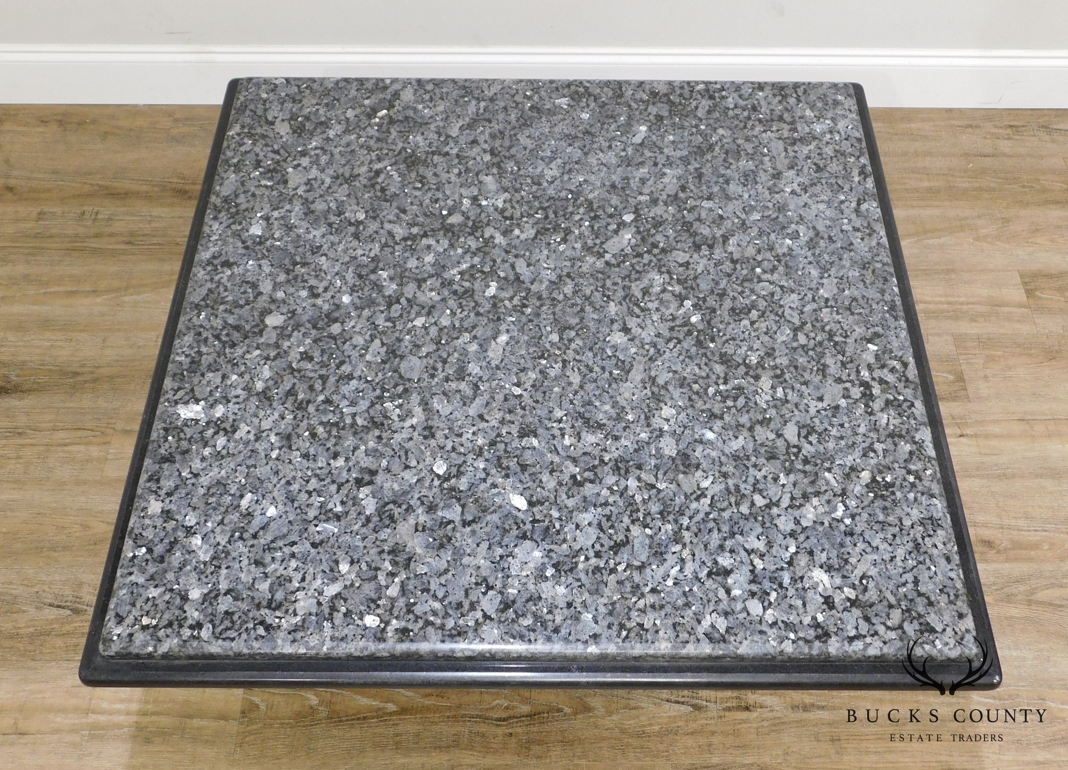 Postmodern Vintage 1980's Custom 40" Square Black & Grey Marble/Granite Coffee Table