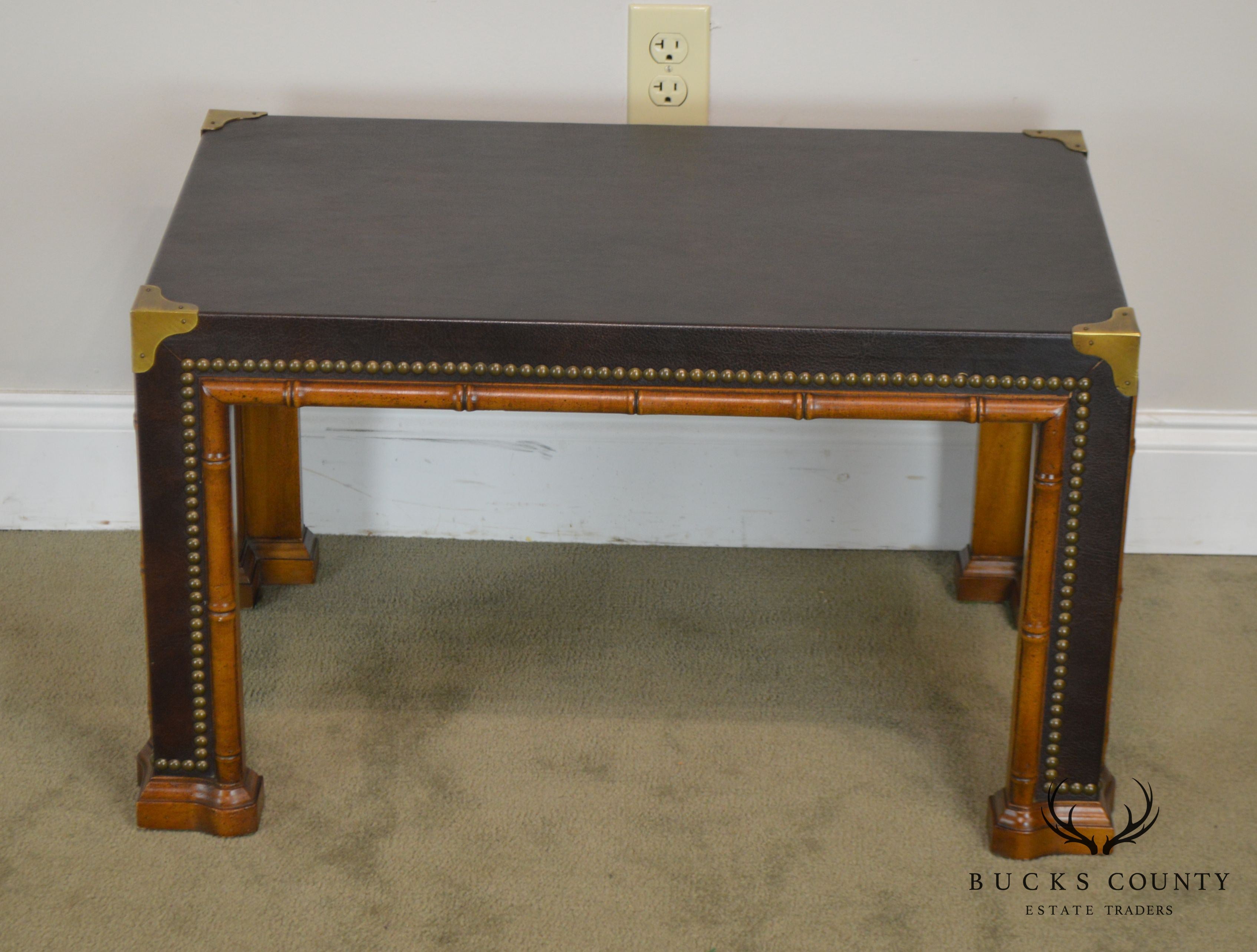 Drexel ET Cetera Vintage Faux Bamboo Leather Wrapped Parsons Coffee or Side Table