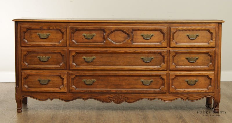 Baker Furniture French Provincial Louis XV Carved Oak and Burl