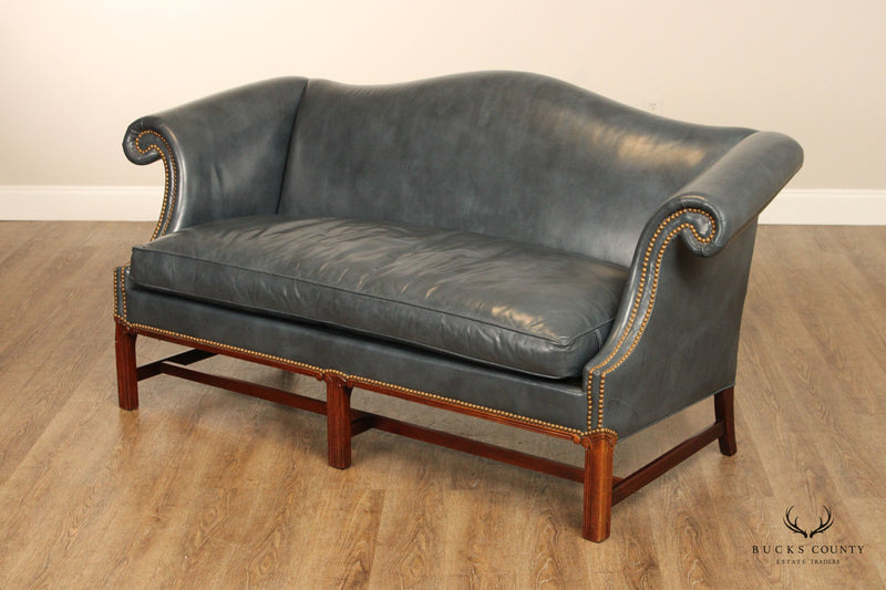 HICKORY CHAIR CHIPPENDALE STYLE CAMELBACK LEATHER SOFA