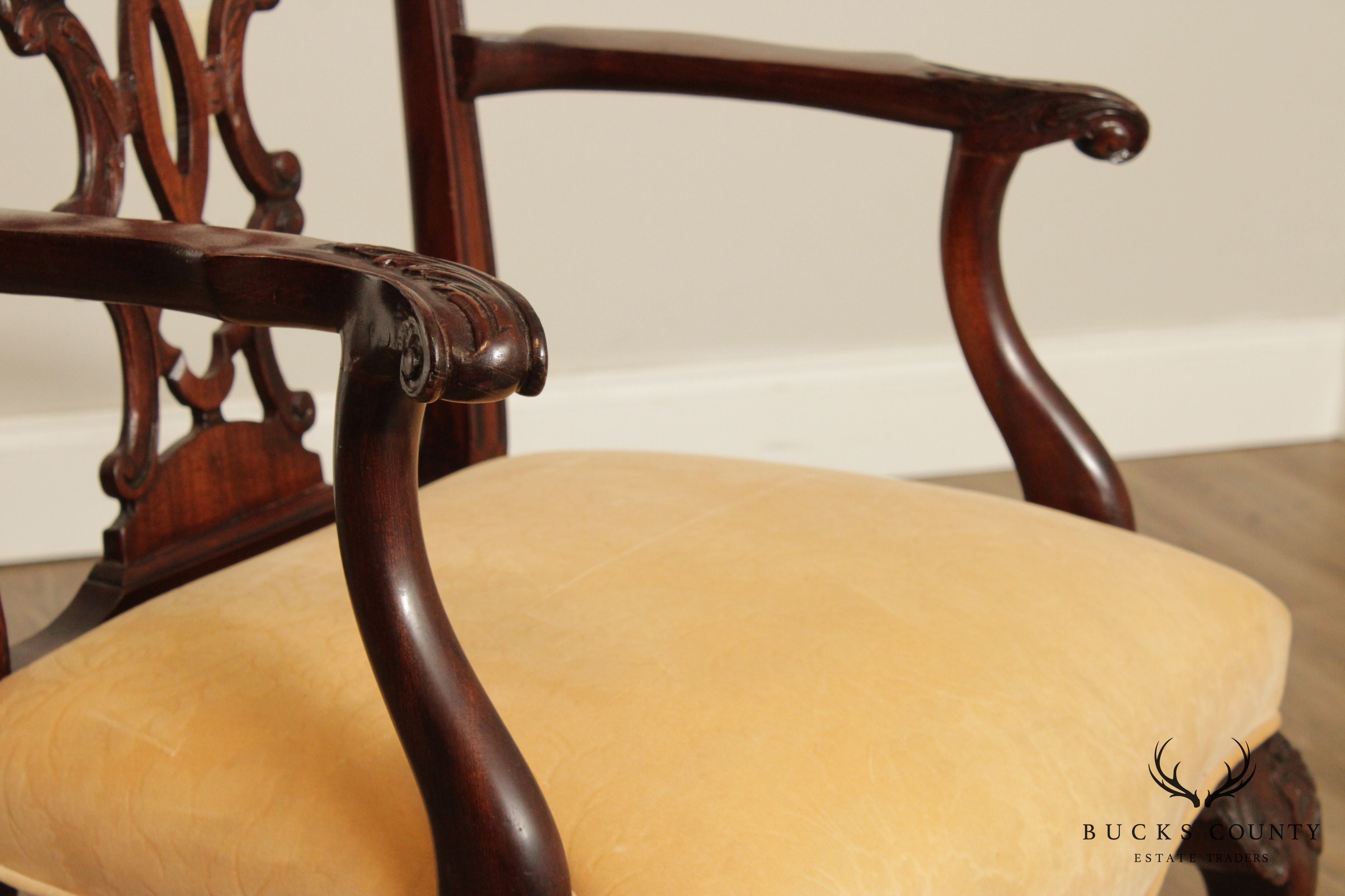 Custom Quality Georgian Style Carved Mahogany Arm Chair