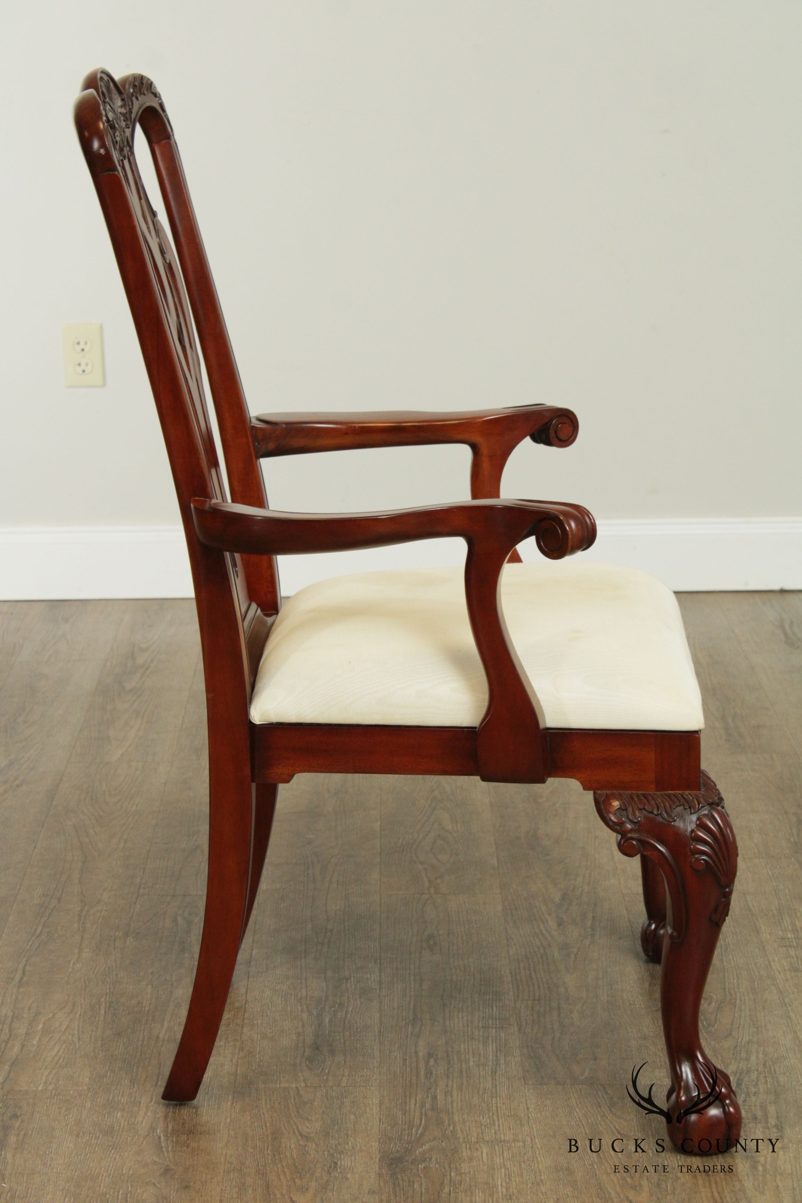 Maitland Smith Chippendale Style Set 8 Carved Mahogany Dining Chairs