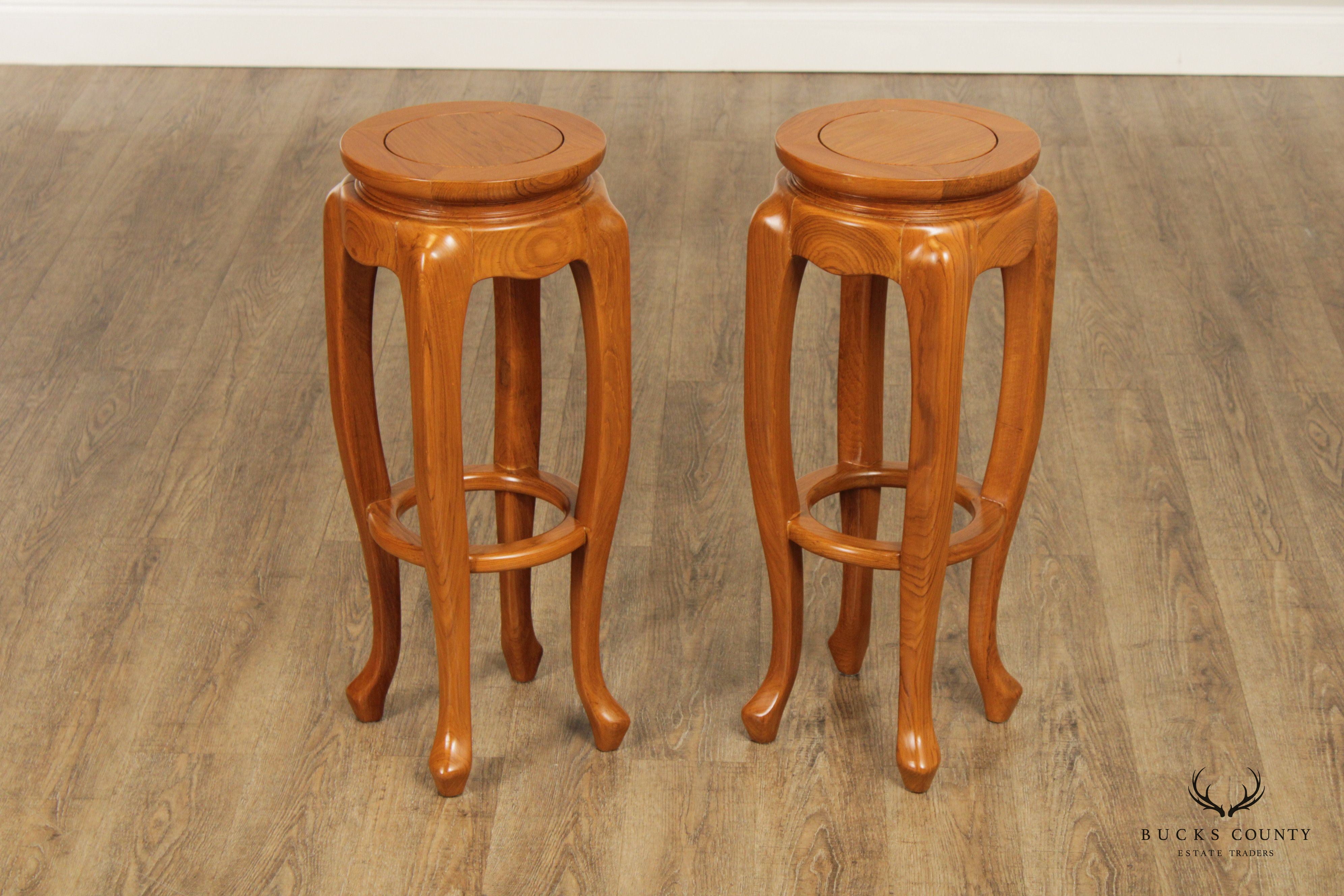 Hand Carved Solid Teak Bar and Pair of Bar Stools