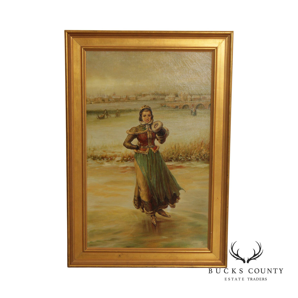 Vintage 20th C. Framed Oil Painting 'The Outside Edge' After George He