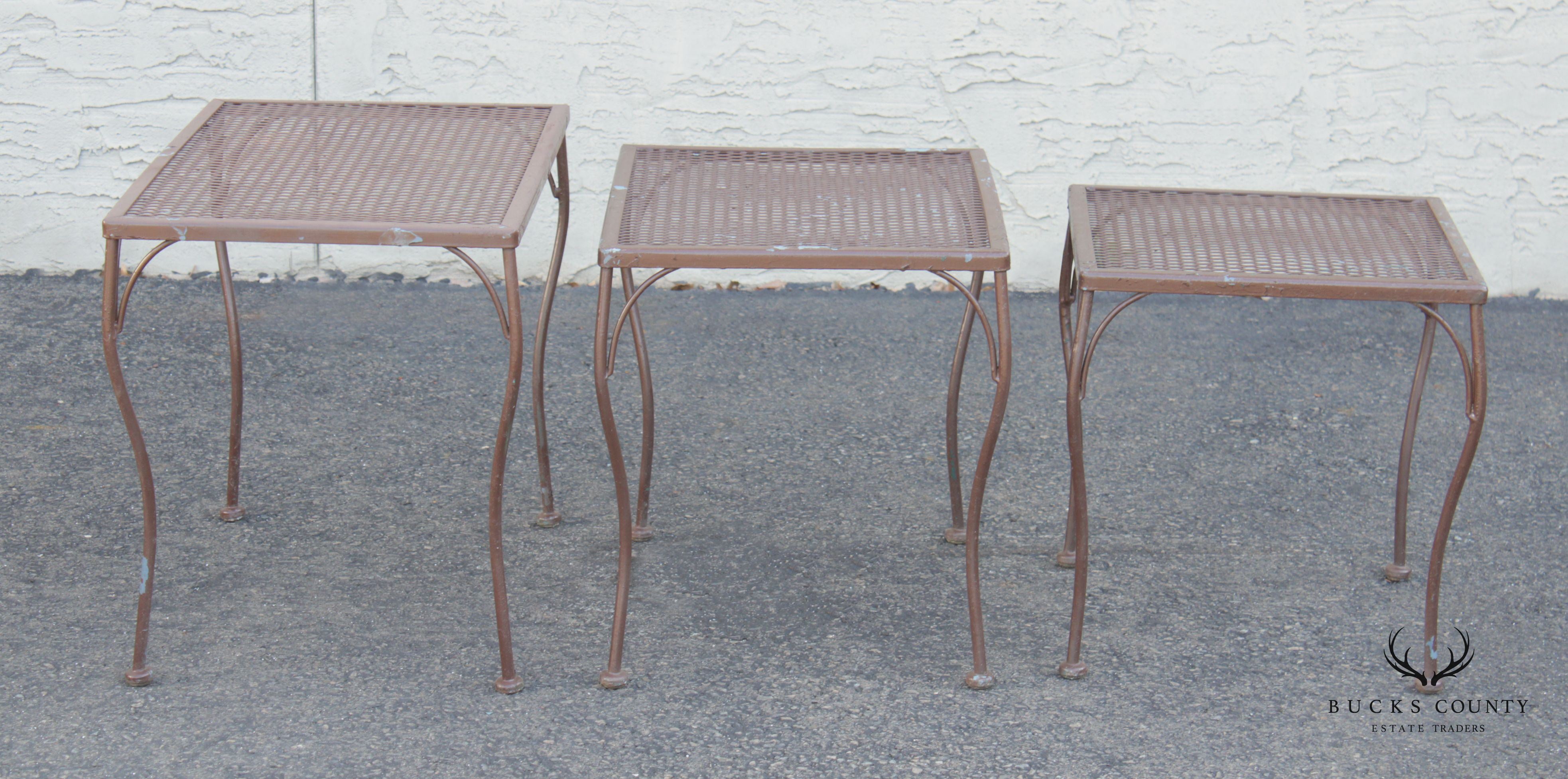 Vintage Mid Century Wrought Iron Set Garden Nesting Tables