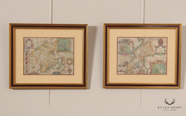 Two Vintage English Worcestershire & Caernarvonshire City Maps After John Speed