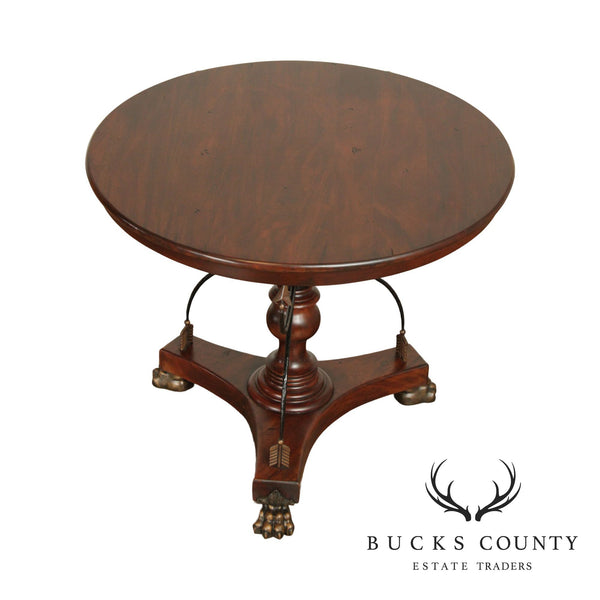 Neoclassical Style Round Solid Mahogany Center Table with Crossed Arrows, Bronze Claw Feet