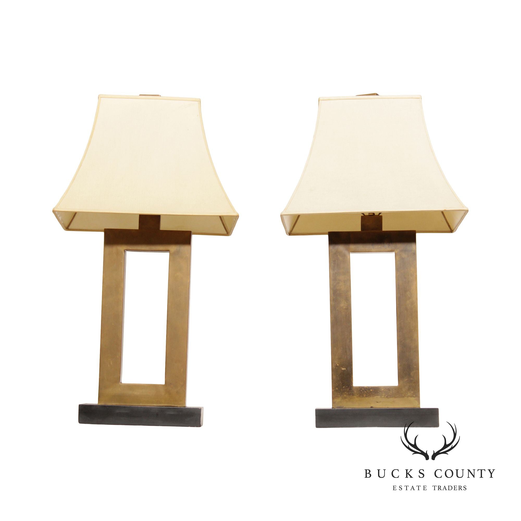 Modern Brass Pair of Rectangular Table Lamps