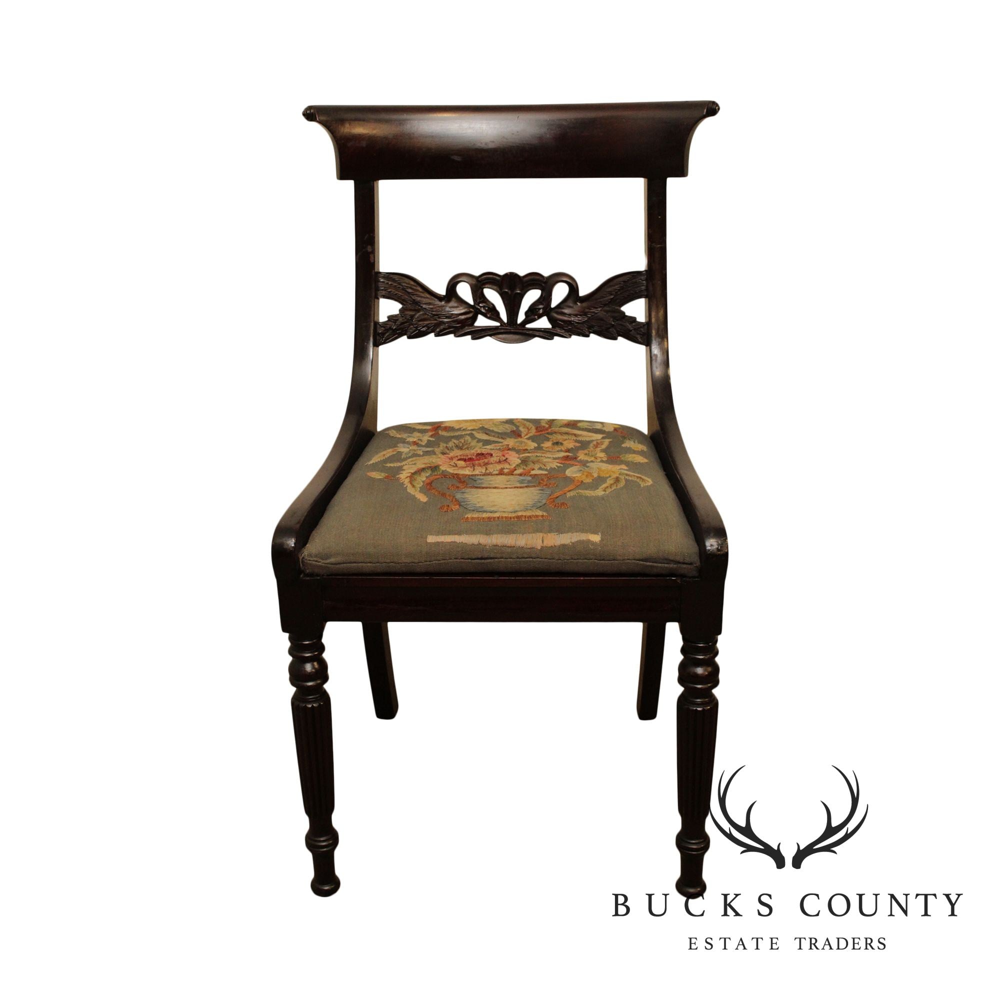 Duncan Phyfe & Sons New York Branded Antique Swan Carved Side Chair