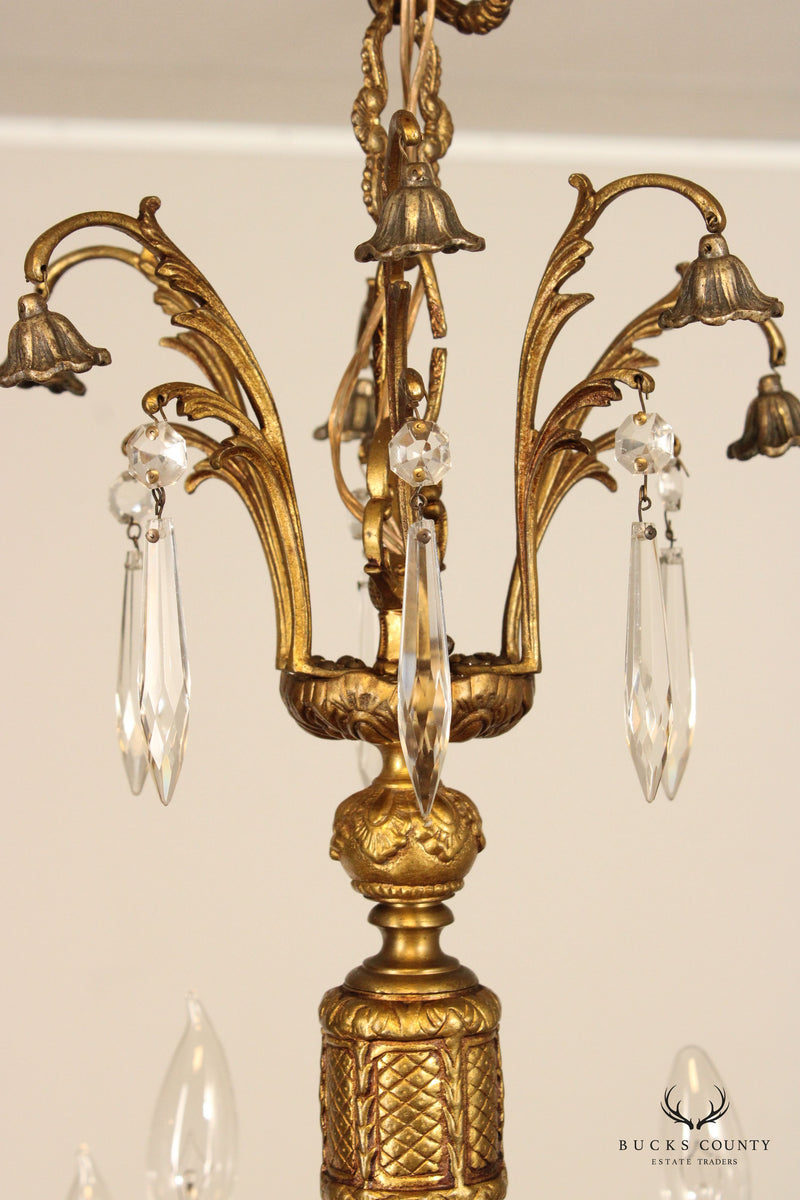 French Louis XIV Style Vintage Gilt Metal Twelve-Light Chandelier