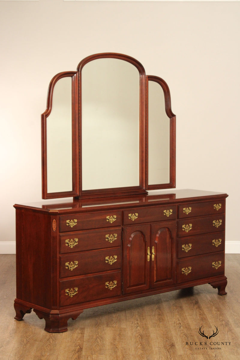 Ethan Allen Georgian Court Cherry Triple Dresser with Mirror