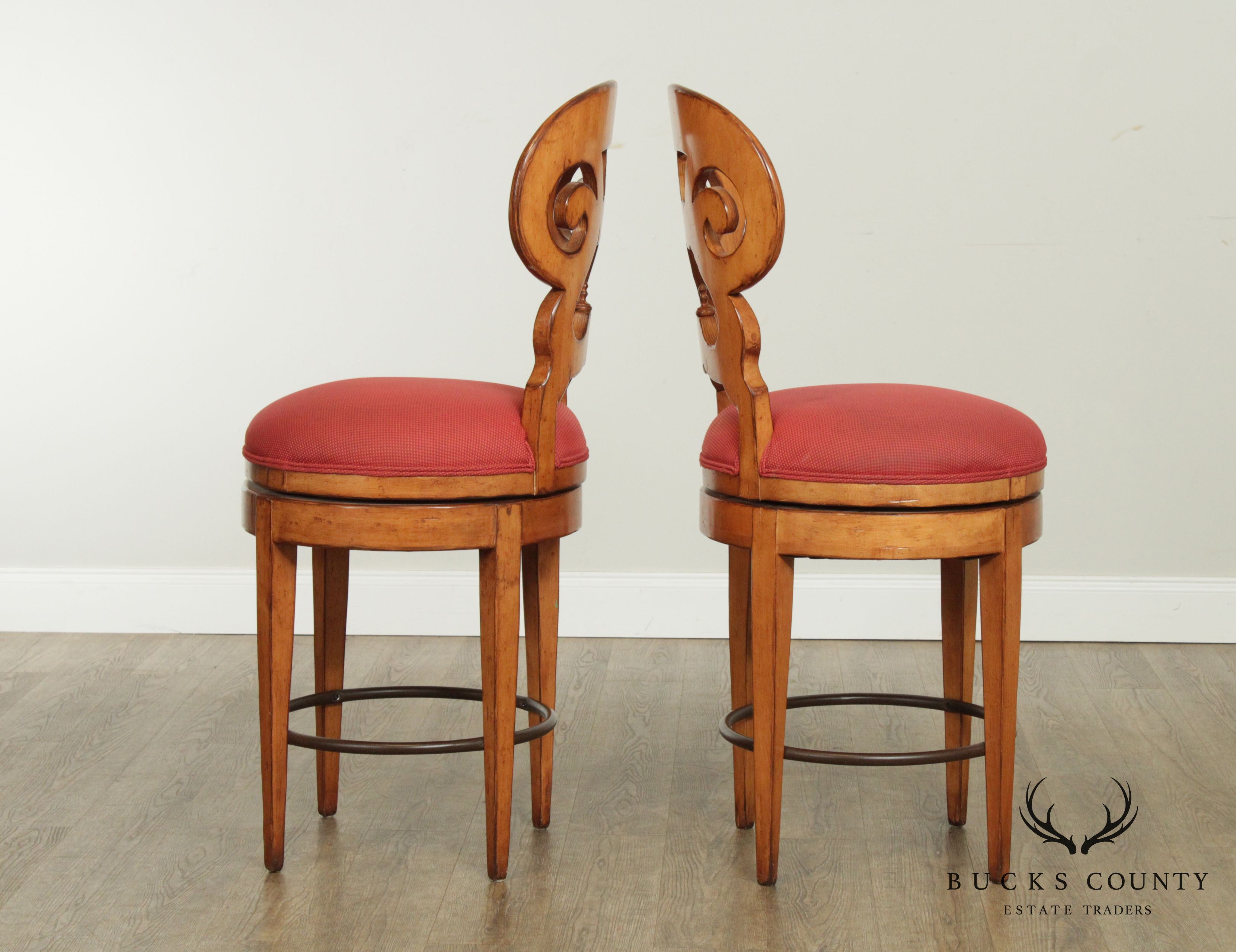 Biedermeier Style Quality Pair Swivel Bar Stools