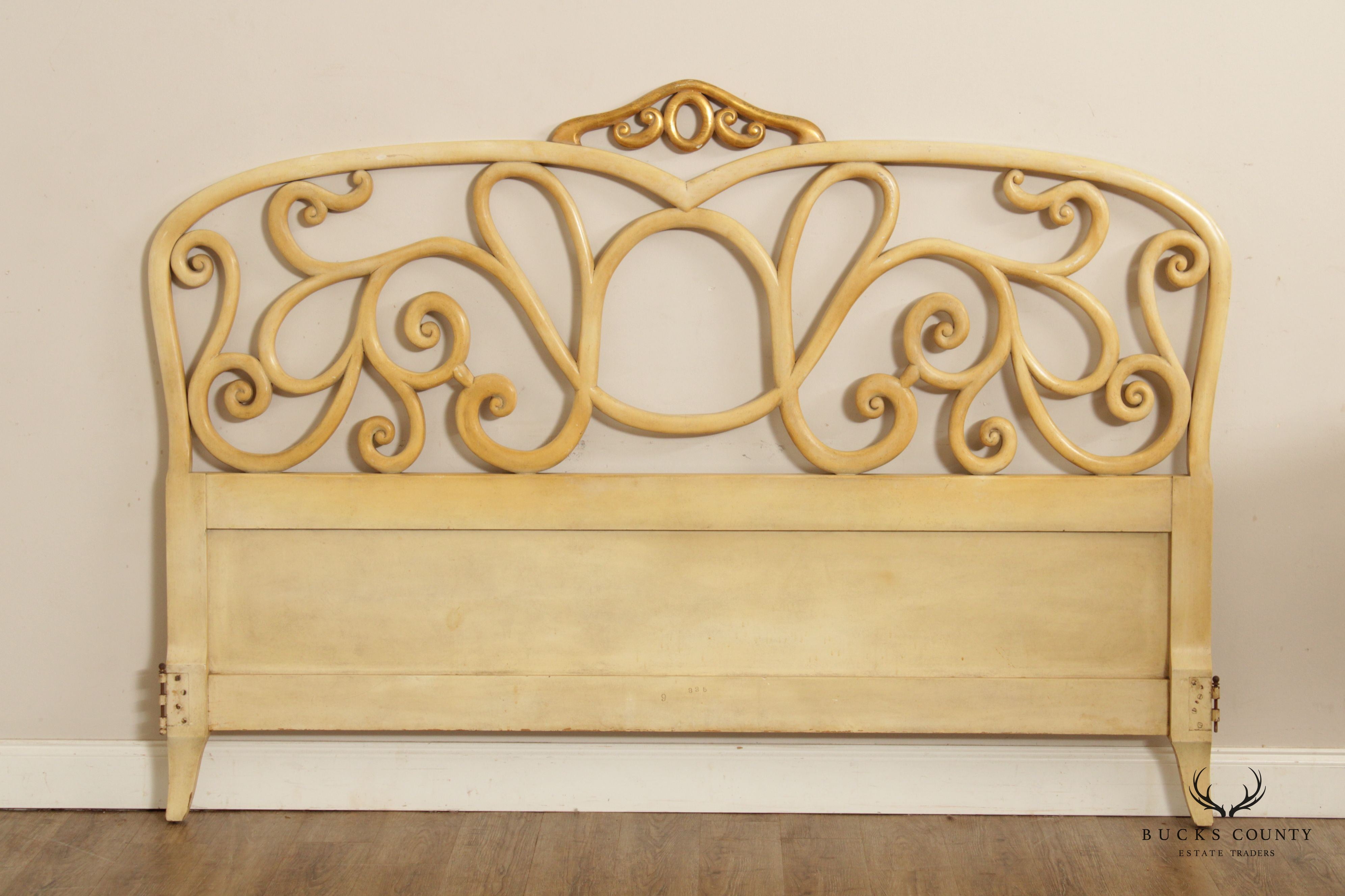 Hollywood Regency Cream Painted King Size Headboard