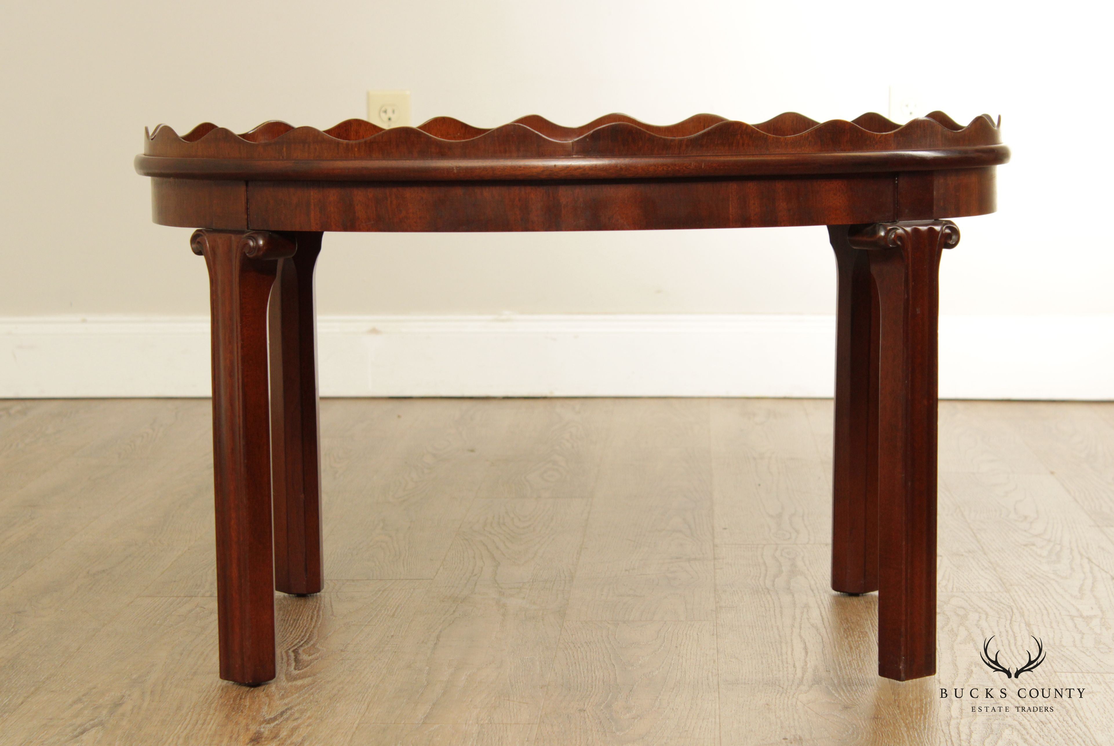 Chippendale Style Oval Inlaid Mahogany Coffee Table