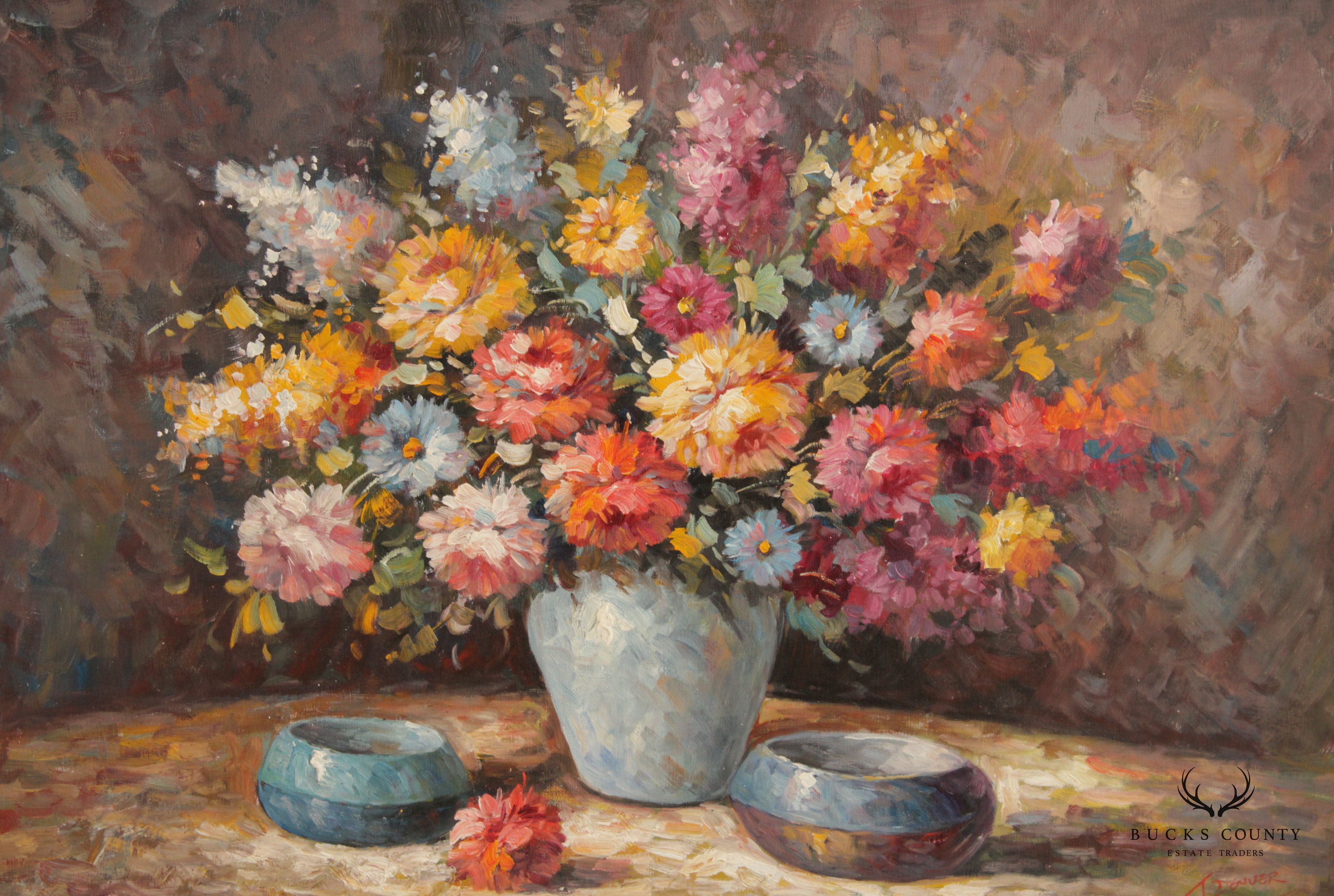 Impressionist Painted Floral Still Life, Signed 'T. Denver'