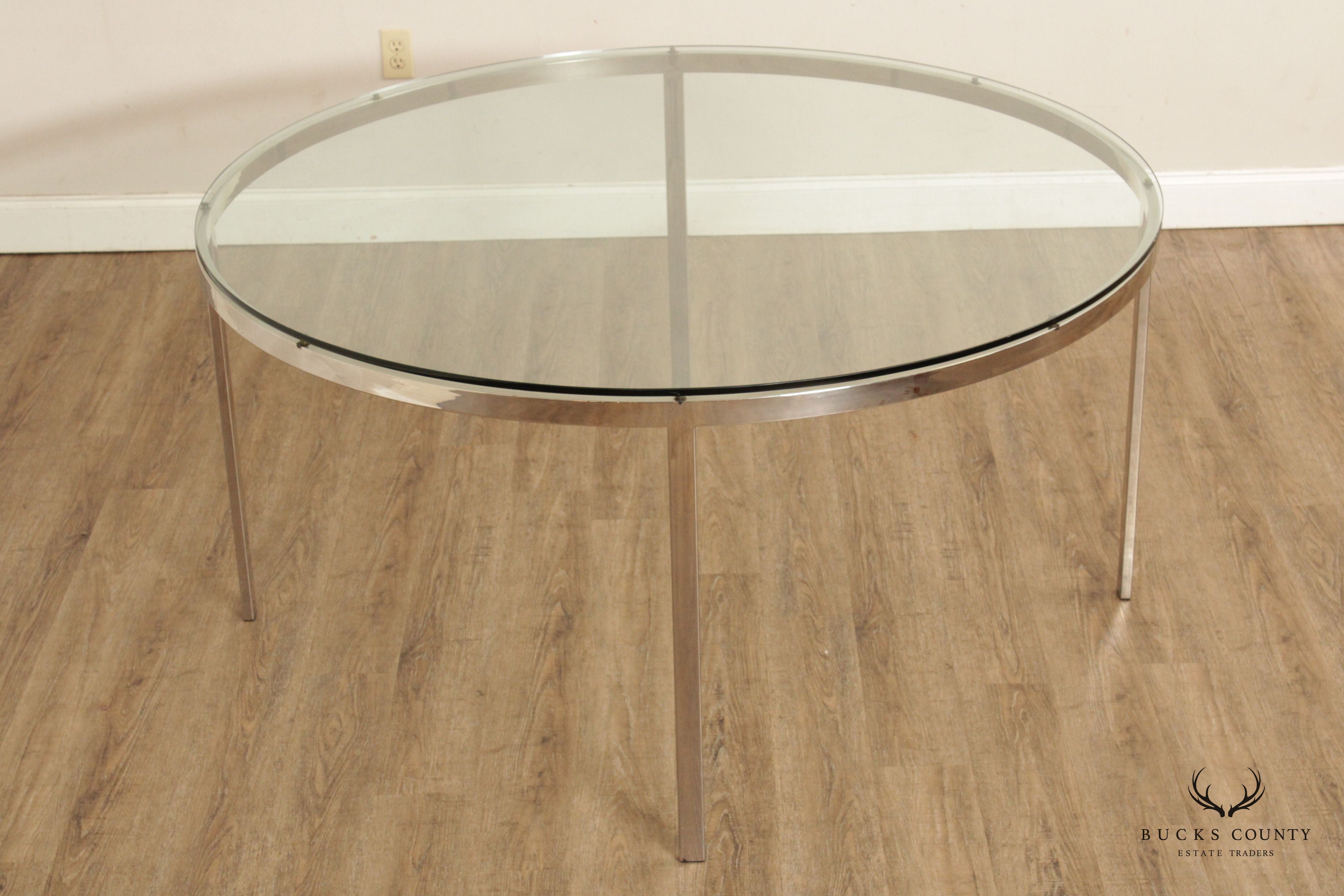 1970s Post Modern Chrome Glass Top Round Dining Table